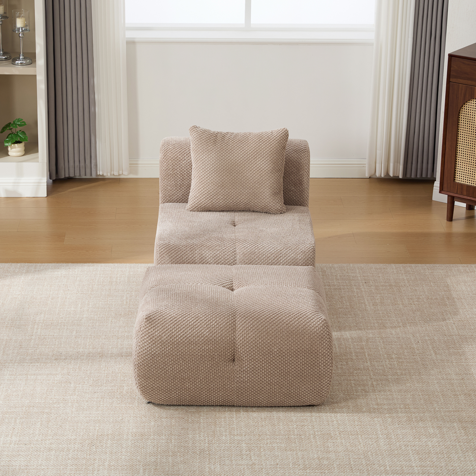31" Modular Cloud Armless Accent Chair with Ottoman Set, Modern Boneless Deep Seat Single Sofa Soft Lounger with Footstool Throw Pillow for Living Room, Bedroom, Dorms, No Assembly Required, Taupe - Image 4