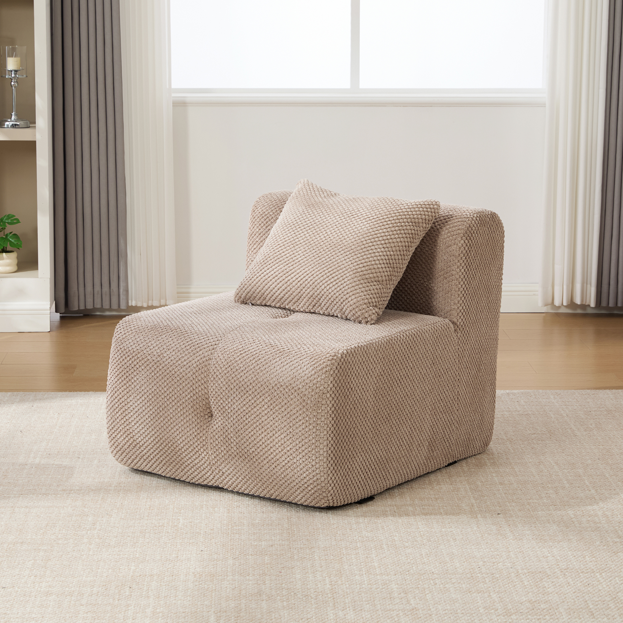 31" Modular Cloud Armless Accent Chair with Ottoman Set, Modern Boneless Deep Seat Single Sofa Soft Lounger with Footstool Throw Pillow for Living Room, Bedroom, Dorms, No Assembly Required, Taupe - Image 6