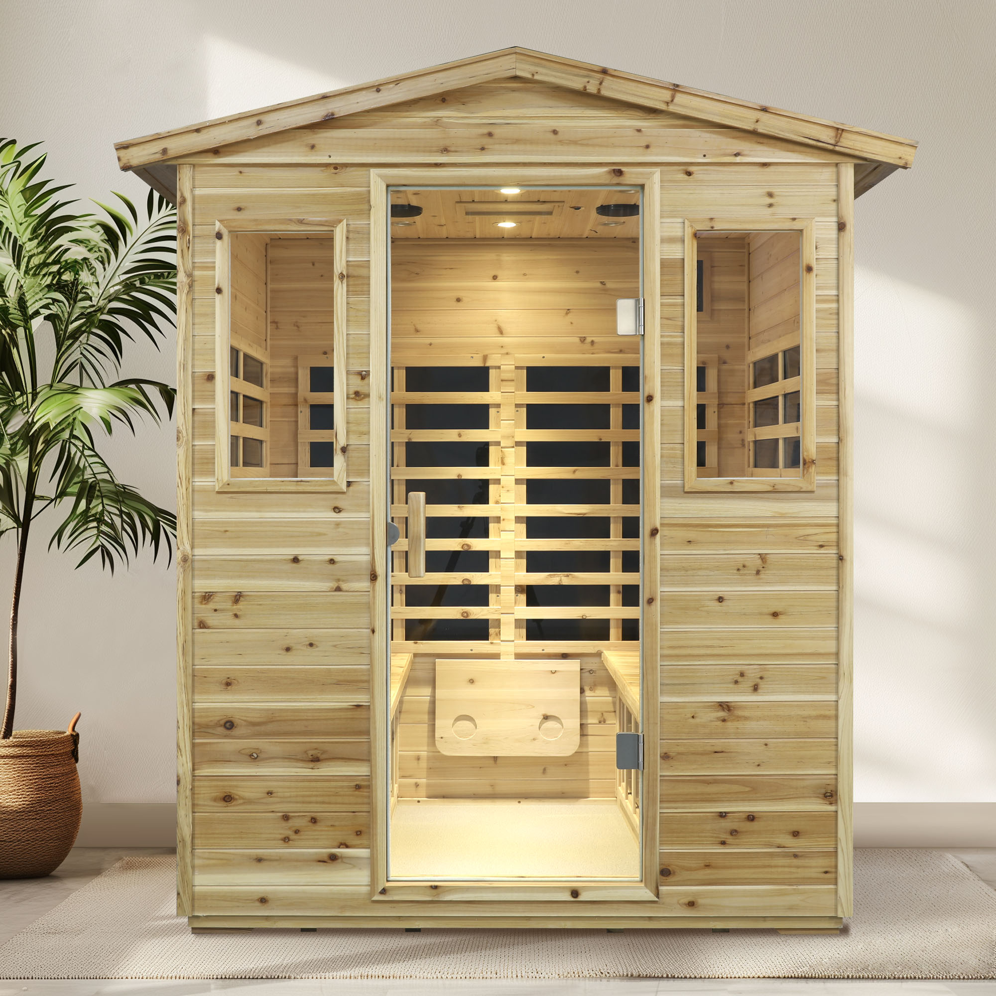 Four person Far-infrared Old fir outdoor sauna room - Image 4