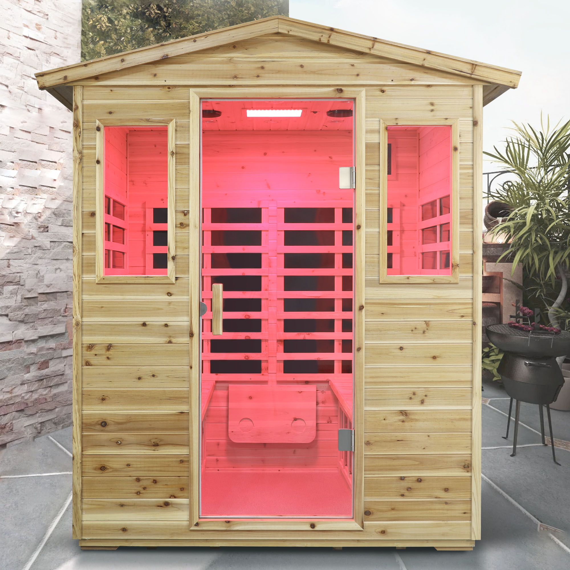 Four person Far-infrared Old fir outdoor sauna room - Image 3
