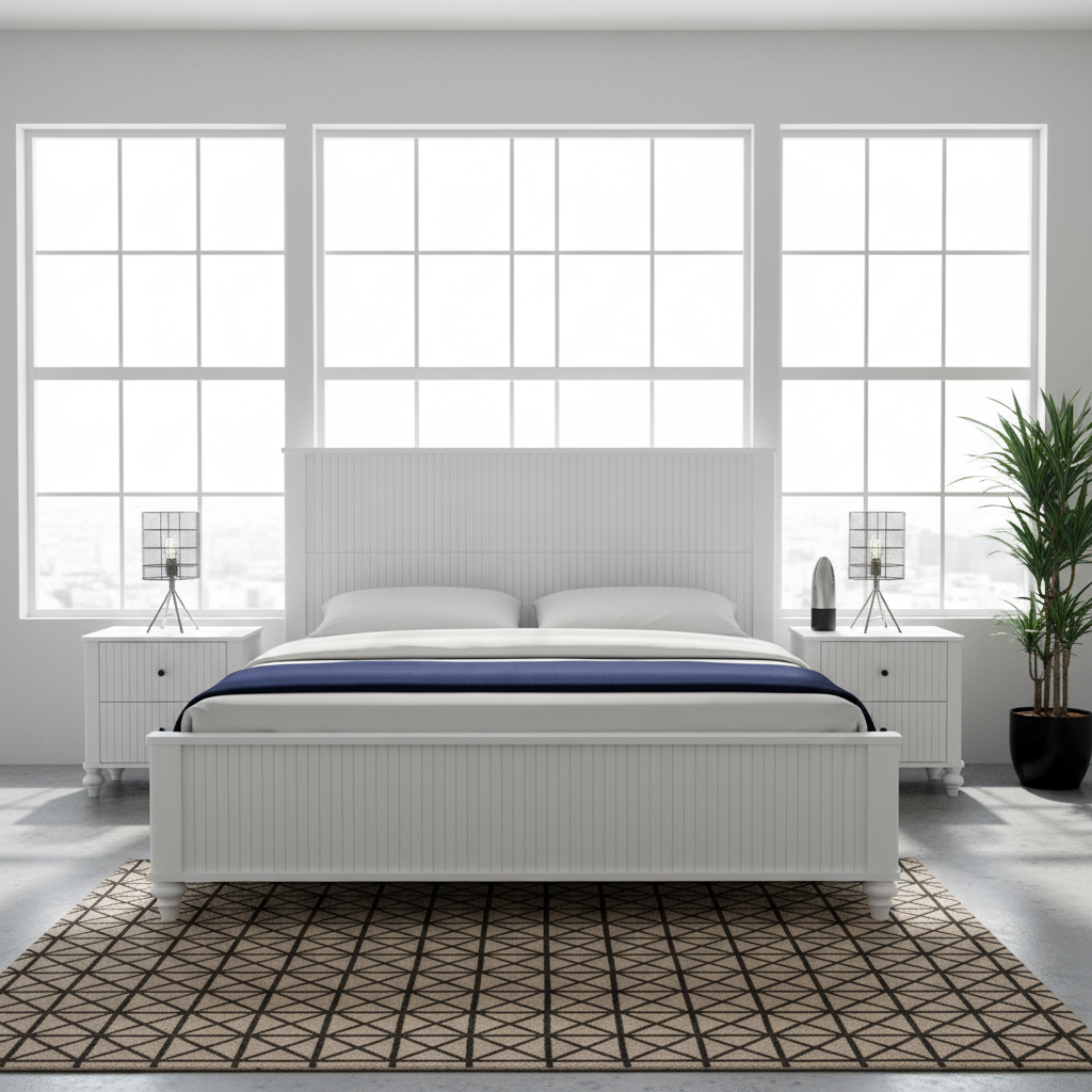 King Size Bed Frame in White – Solid Pine Wood & MDF, No Box Spring Needed, Modern Wooden Bed with Headboard and Footboard