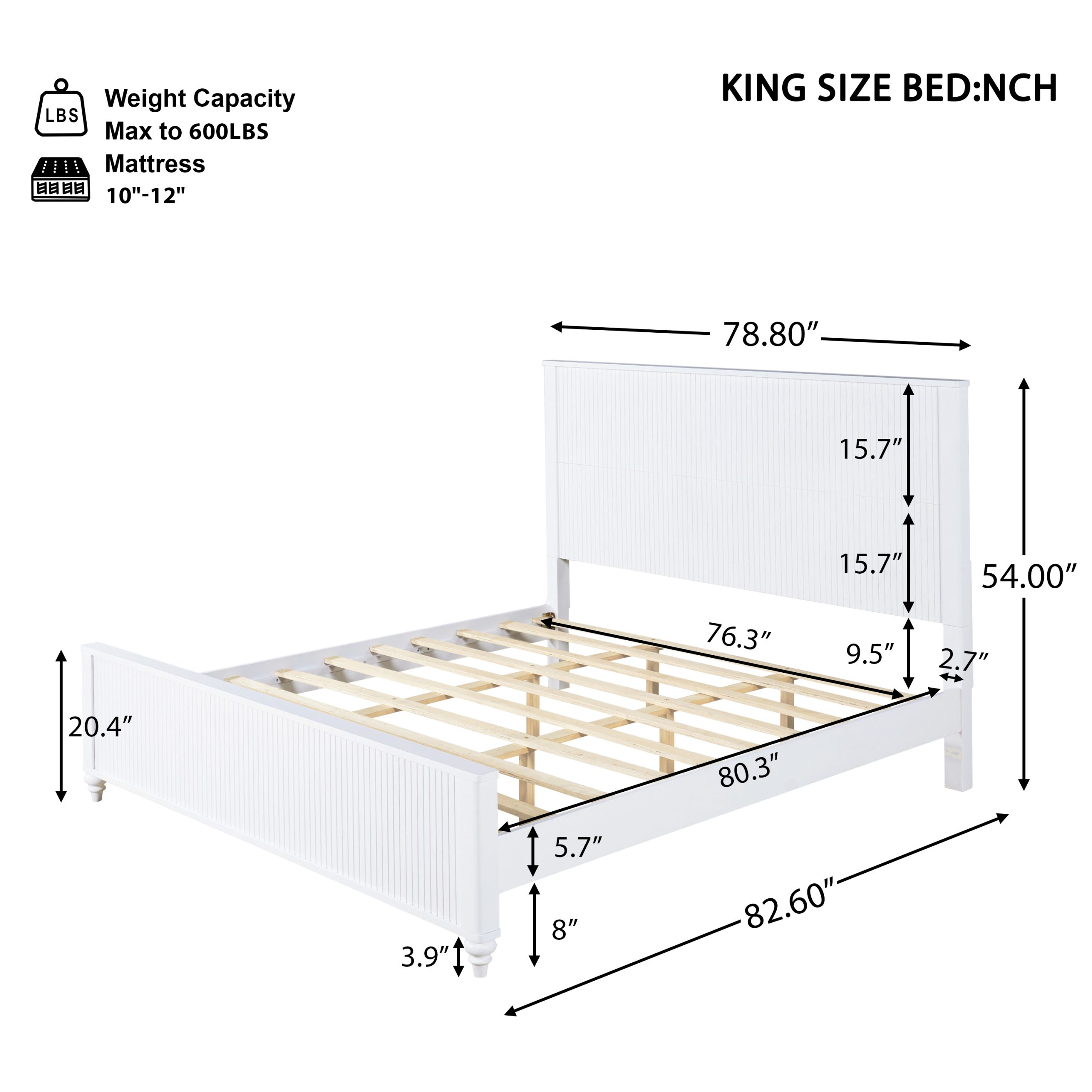 King Size Bed Frame in White - Solid Pine Wood & MDF, No Box Spring Needed, Modern Wooden Bed with Headboard and Footboard - Image 2