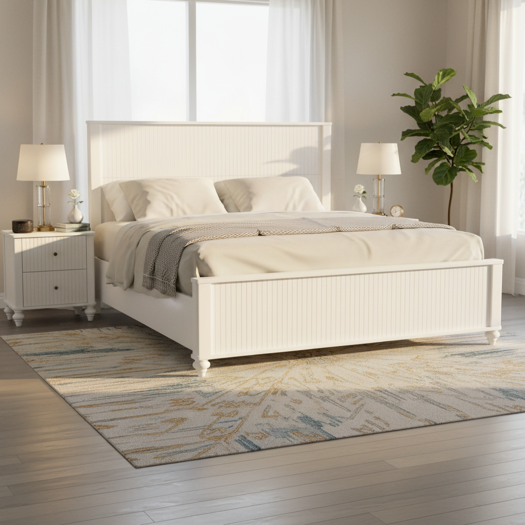 King Size Bed Frame in White - Solid Pine Wood & MDF, No Box Spring Needed, Modern Wooden Bed with Headboard and Footboard - Image 3