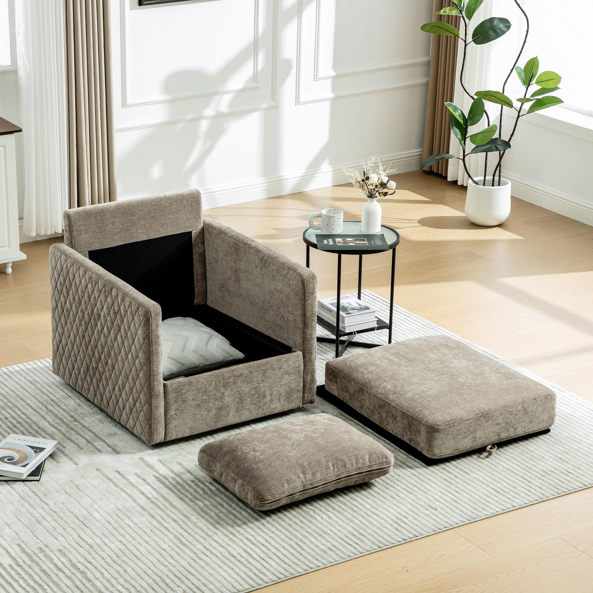 29.5''W Upholstered 360° Swivel Armchair with Hidden Storage, Comfy Diamond-Shape Tufted Armrests Accent Square Club Chair Single Sofa with Pillow for Living Room, Bedroom,Reading Nook,Corner, Taupe - Image 6