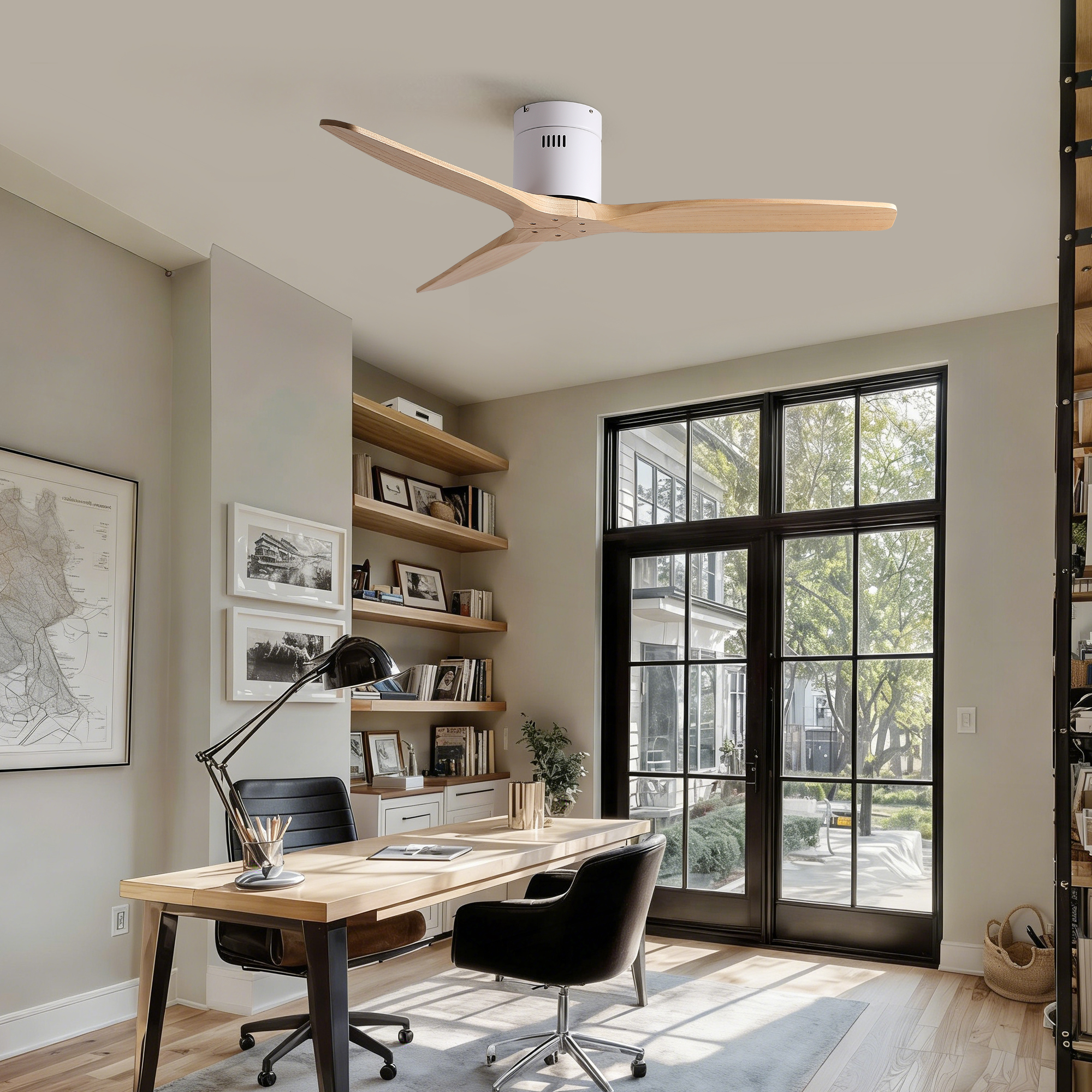 52 inch American Mordern Cozy Vibrant Natural Style Solid Wood Low Profile Flush Ceiling Fan without Light - Image 5