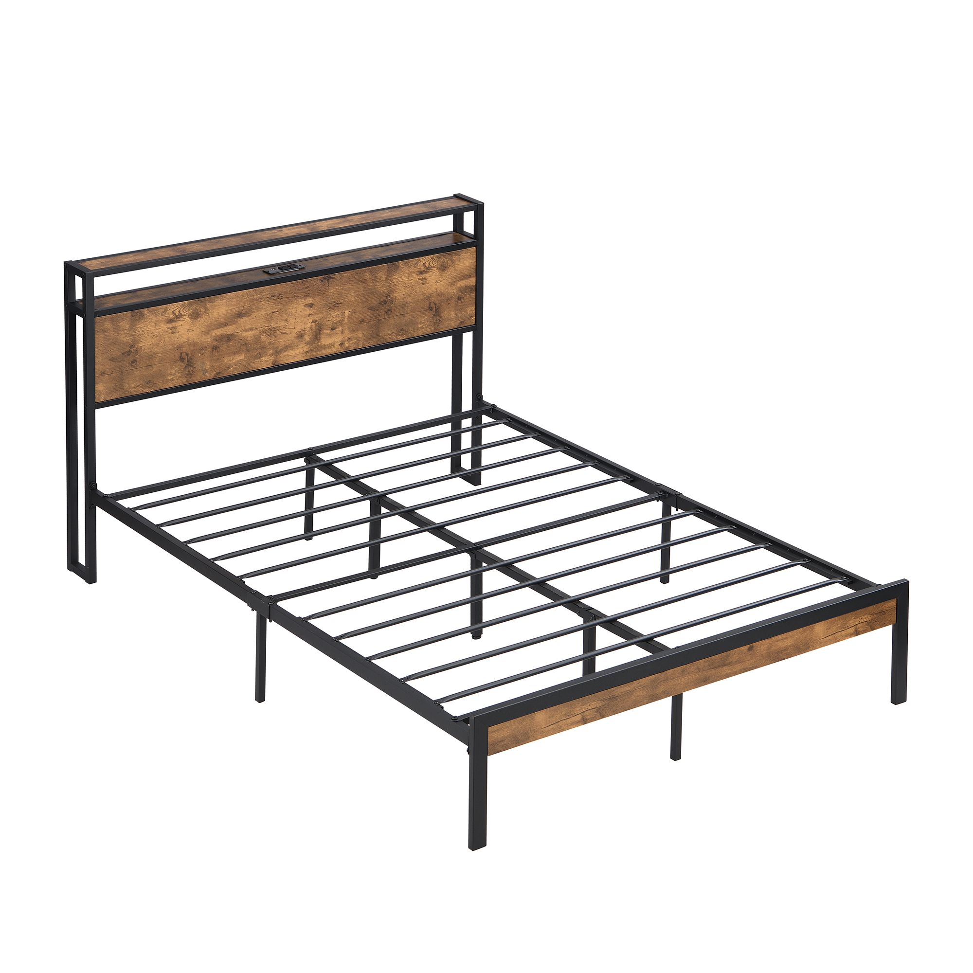 Full Size Metal Platform Bed Frame with Wooden Headboard and Footboard with USB LINER, No Box Spring Needed, Large Under Bed Storage, Easy Assemble - Image 3