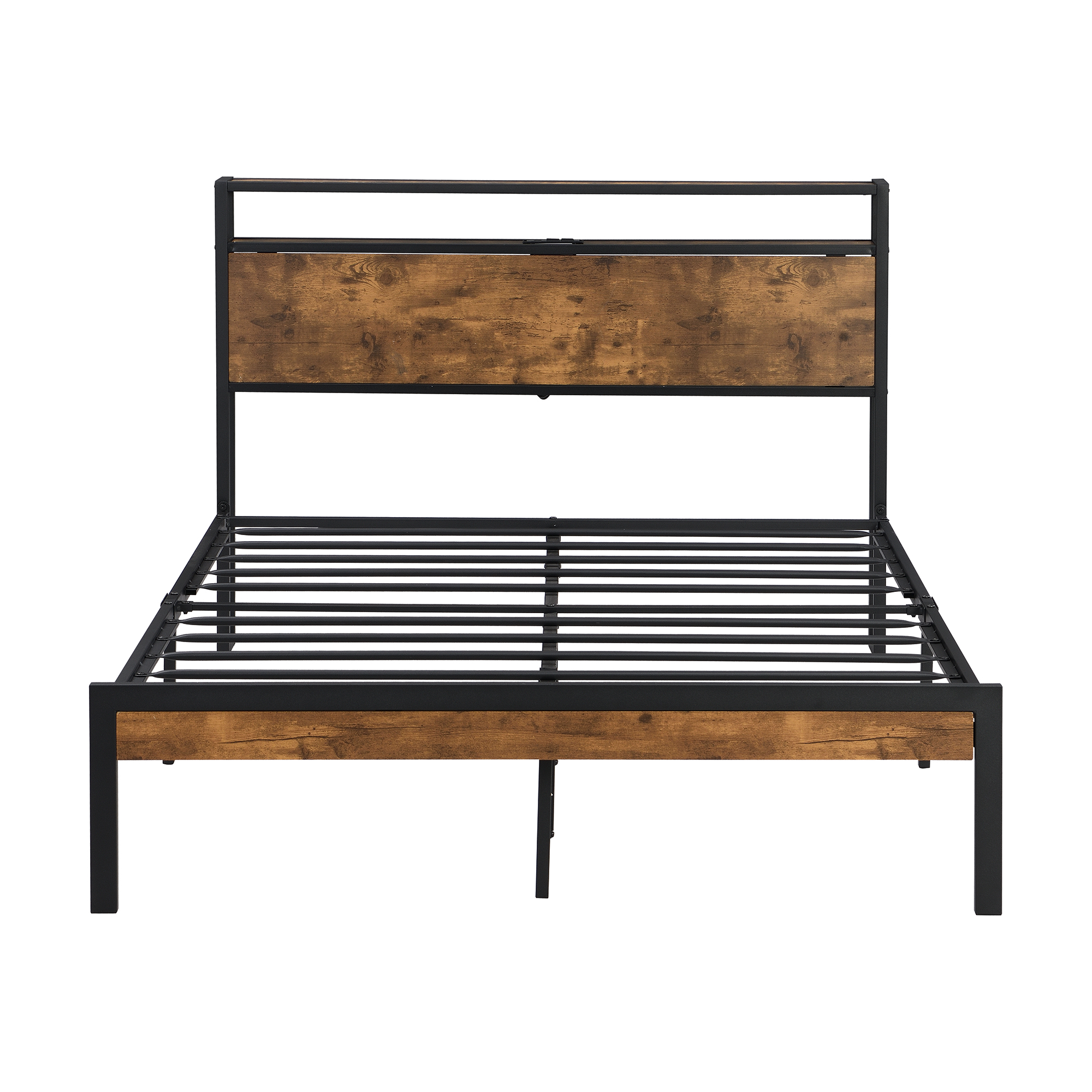 Full Size Metal Platform Bed Frame with Wooden Headboard and Footboard with USB LINER, No Box Spring Needed, Large Under Bed Storage, Easy Assemble - Image 2