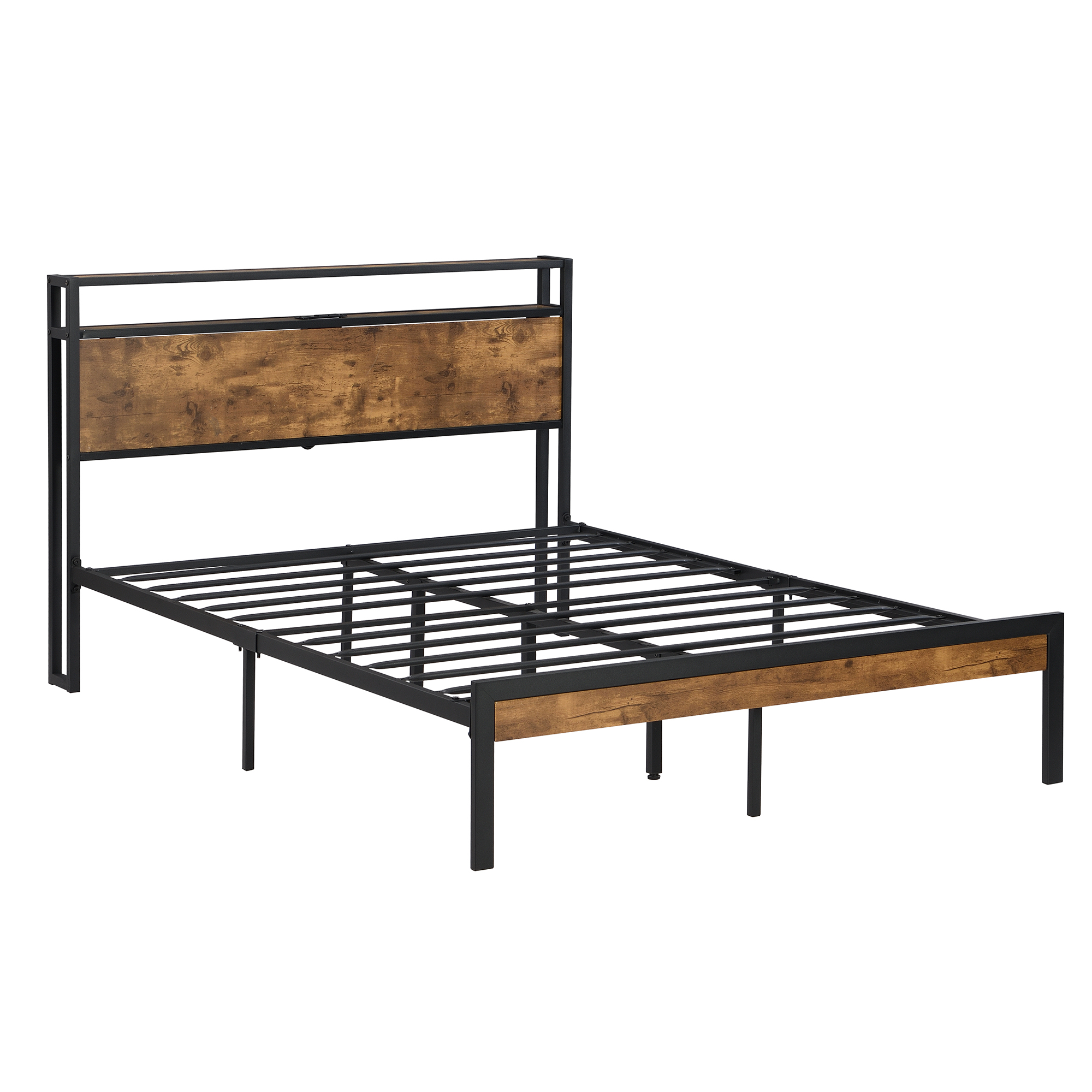 Full Size Metal Platform Bed Frame with Wooden Headboard and Footboard with USB LINER, No Box Spring Needed, Large Under Bed Storage, Easy Assemble - Image 4