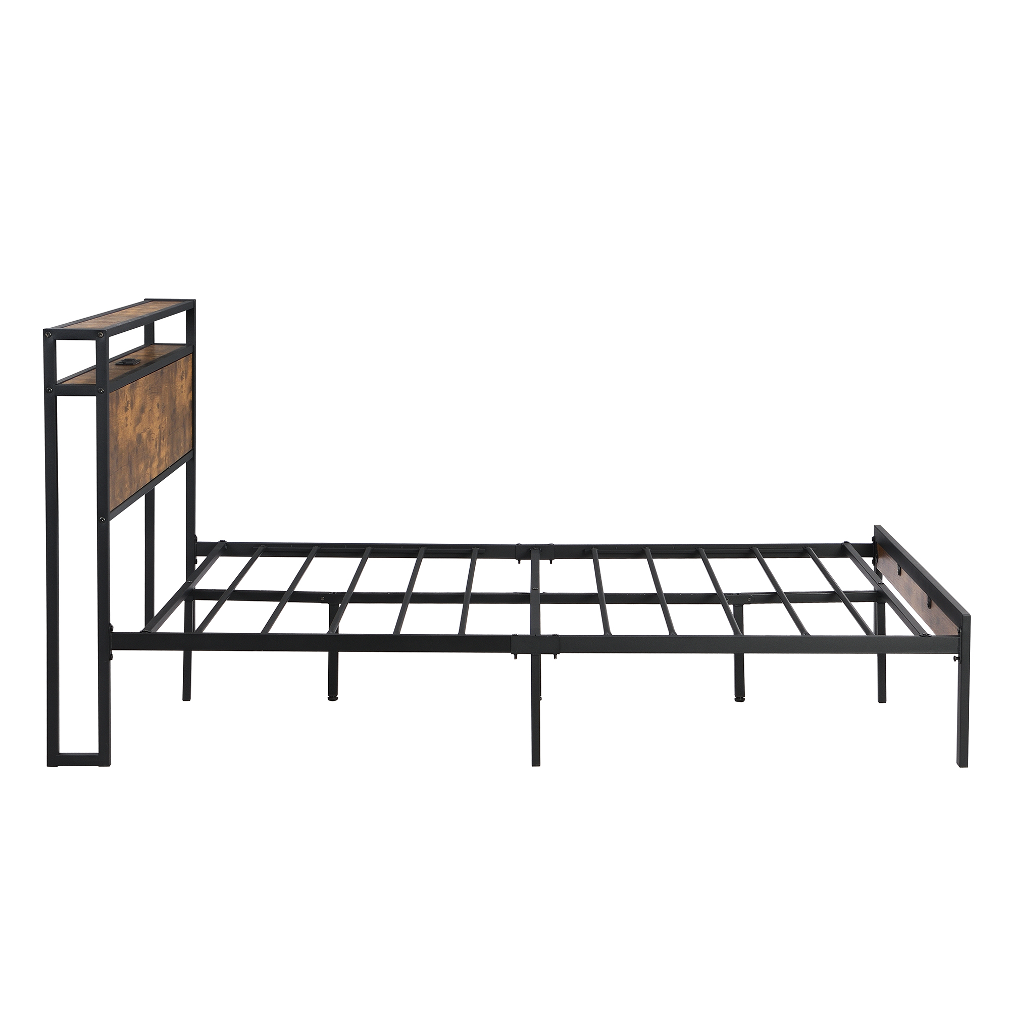 Full Size Metal Platform Bed Frame with Wooden Headboard and Footboard with USB LINER, No Box Spring Needed, Large Under Bed Storage, Easy Assemble - Image 5