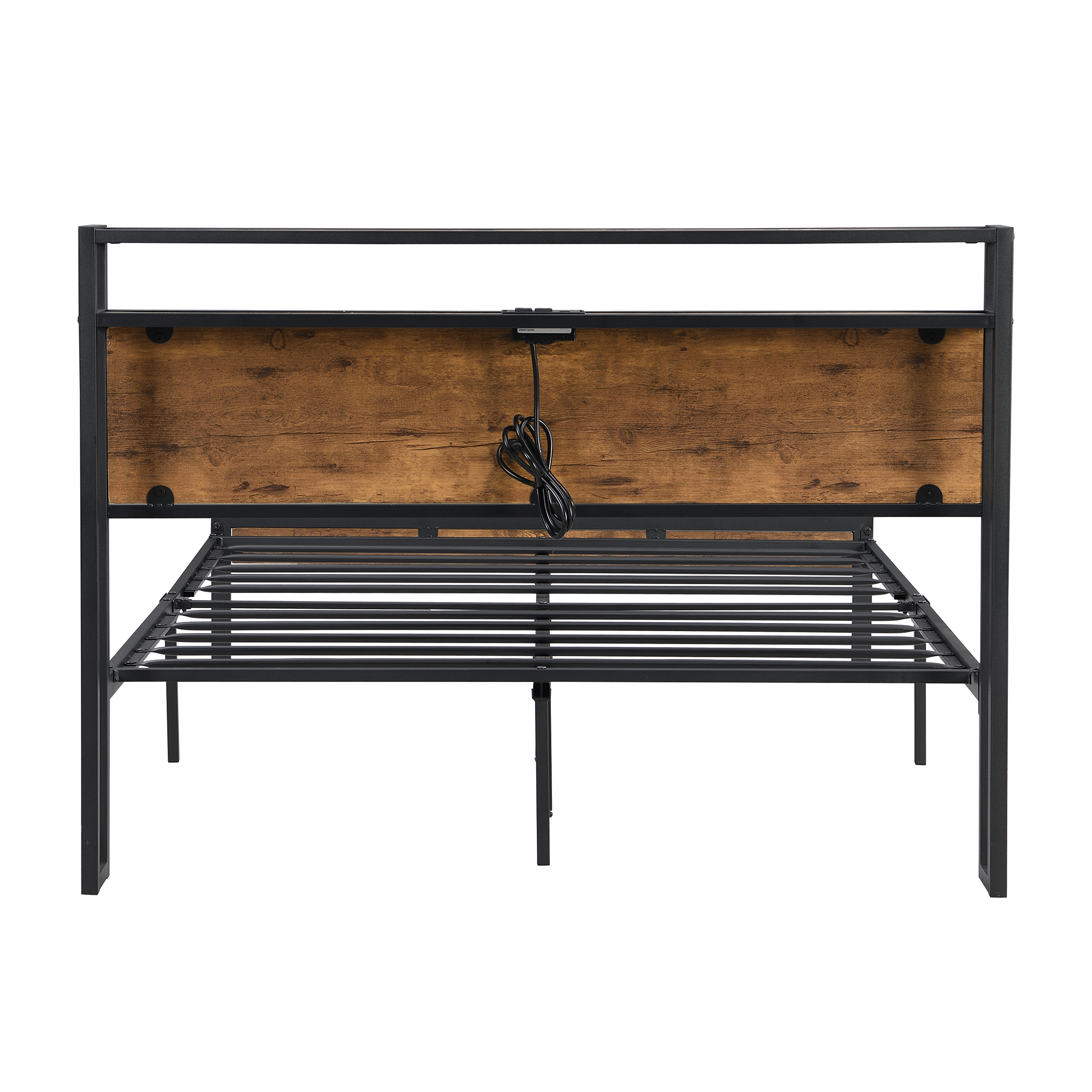 Full Size Metal Platform Bed Frame with Wooden Headboard and Footboard with USB LINER, No Box Spring Needed, Large Under Bed Storage, Easy Assemble - Image 6