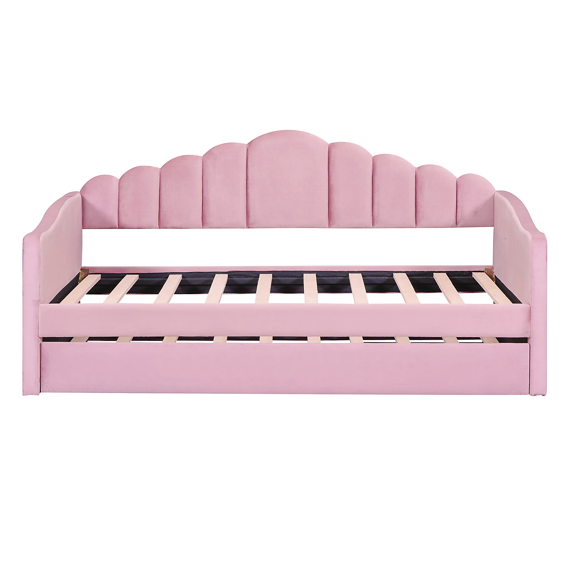 Twin size Upholstered Daybed with Trundle ,Velvet Sofabed with USB Charging Ports,No Box-spring Needed,Pink(Old SKU HL000067AAH) - Image 5
