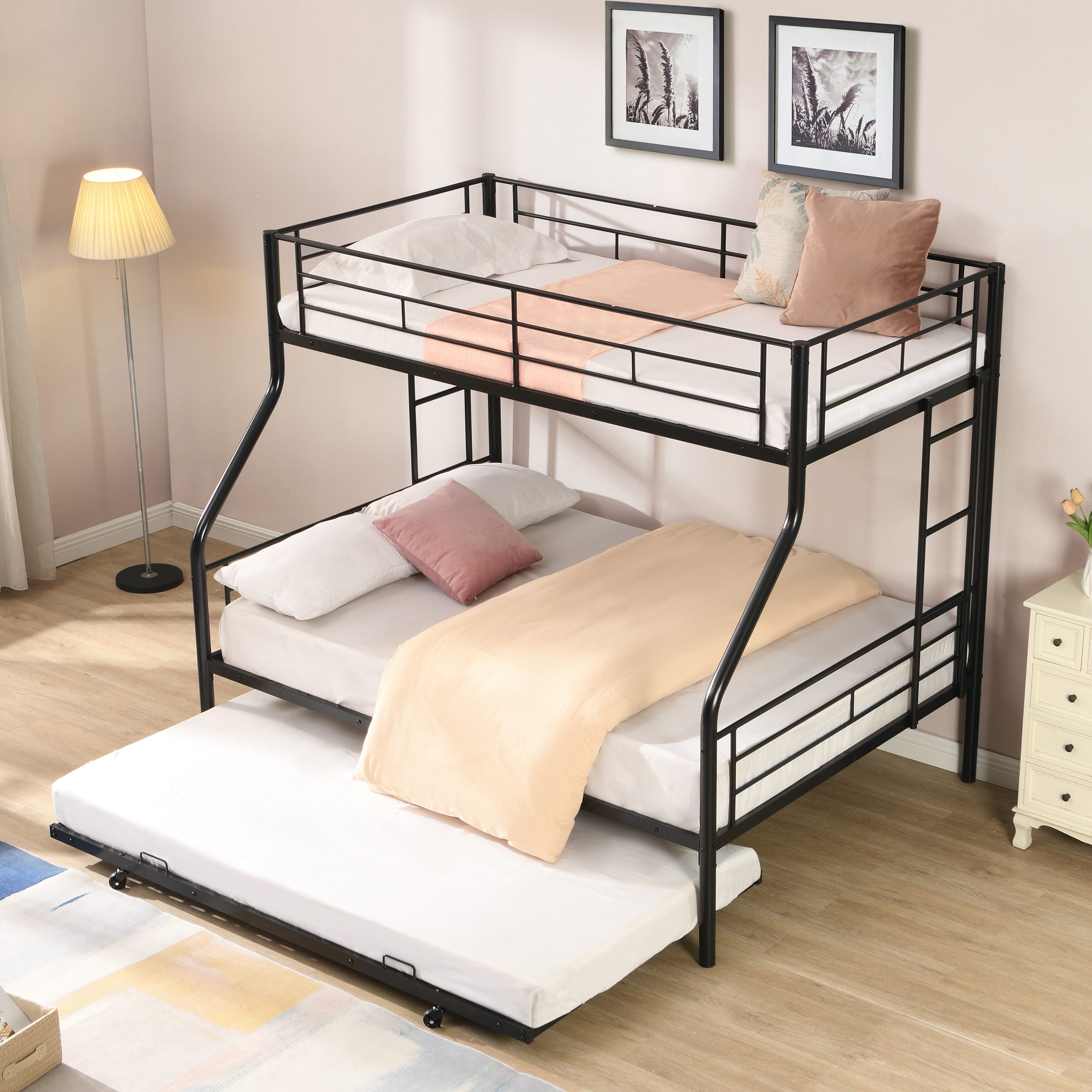 Twin Over Full with trundle Metal Bunk Bed , No Box Spring Needed, Easy Assemble - Image 3