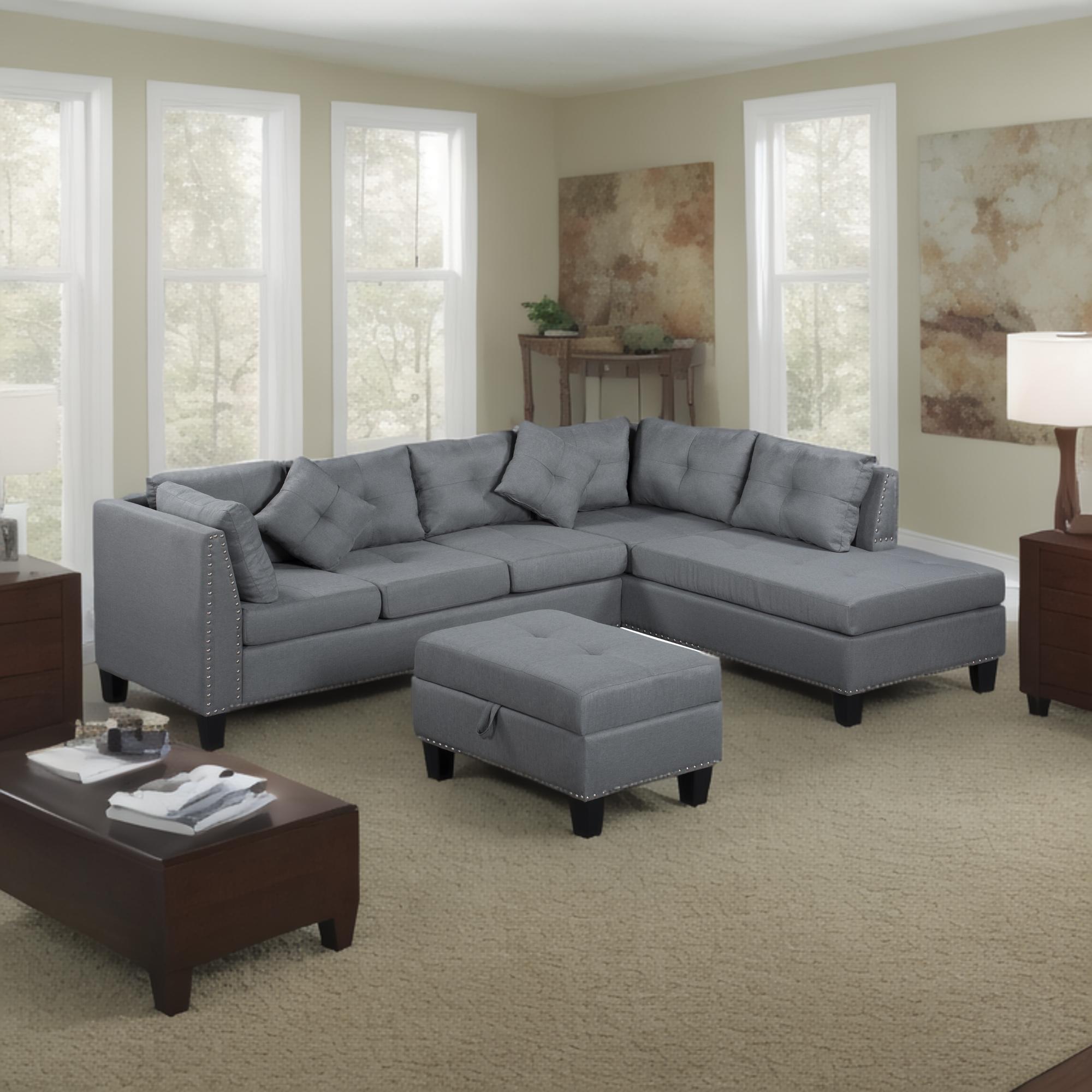 104.5" Upholstered Sofa,Chaise & Ottoman , Gray - Image 2