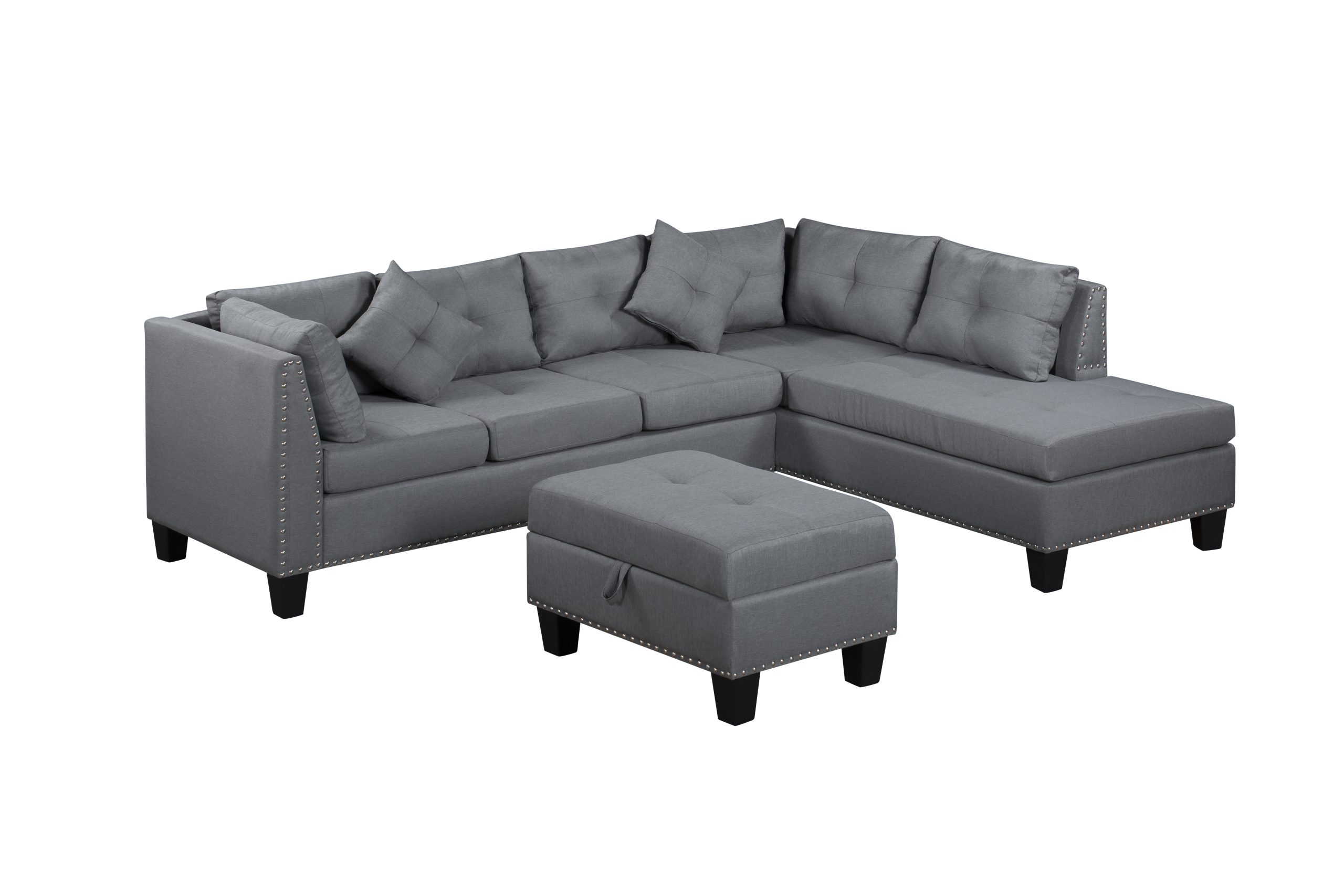 104.5" Upholstered Sofa,Chaise & Ottoman , Gray - Image 3