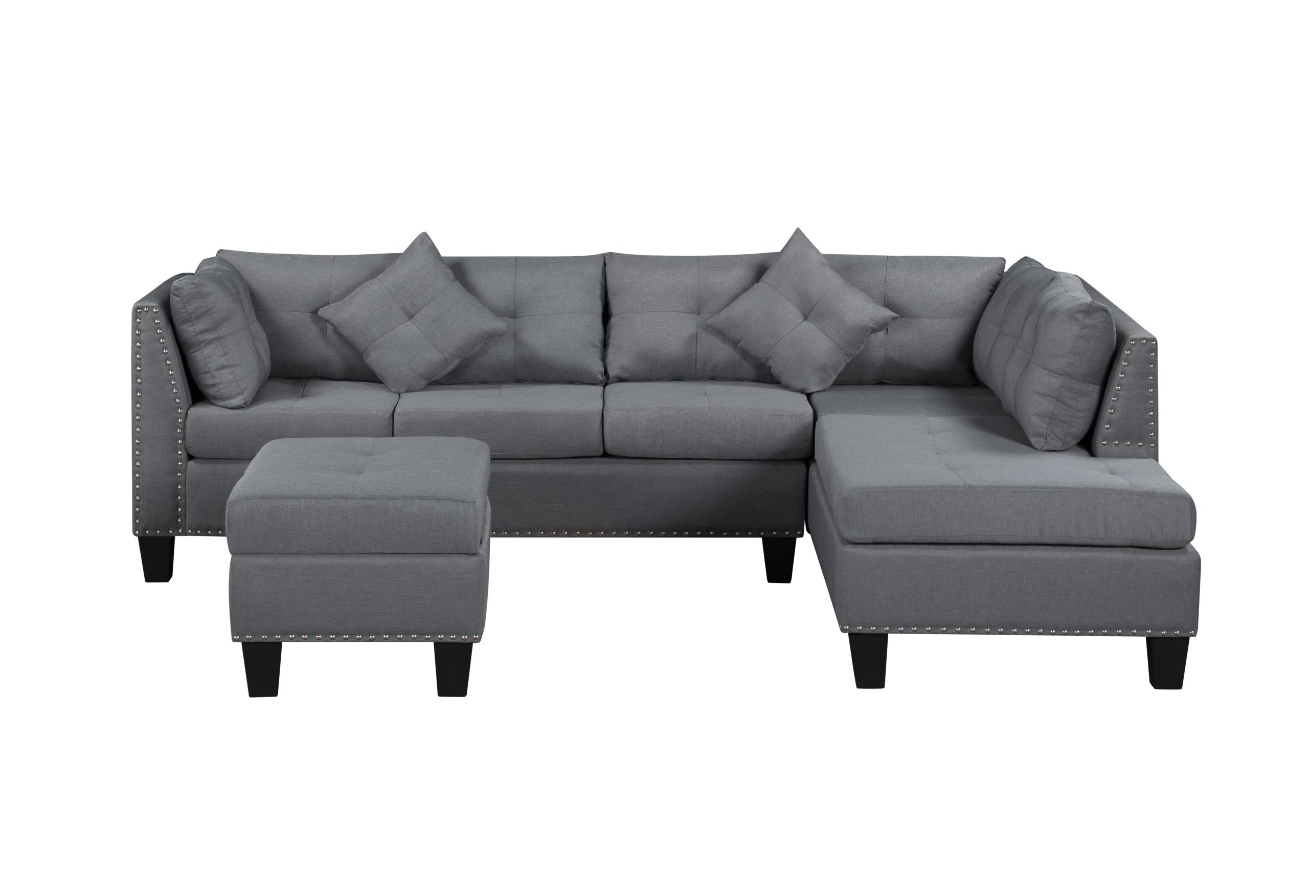 104.5" Upholstered Sofa,Chaise & Ottoman , Gray - Image 4