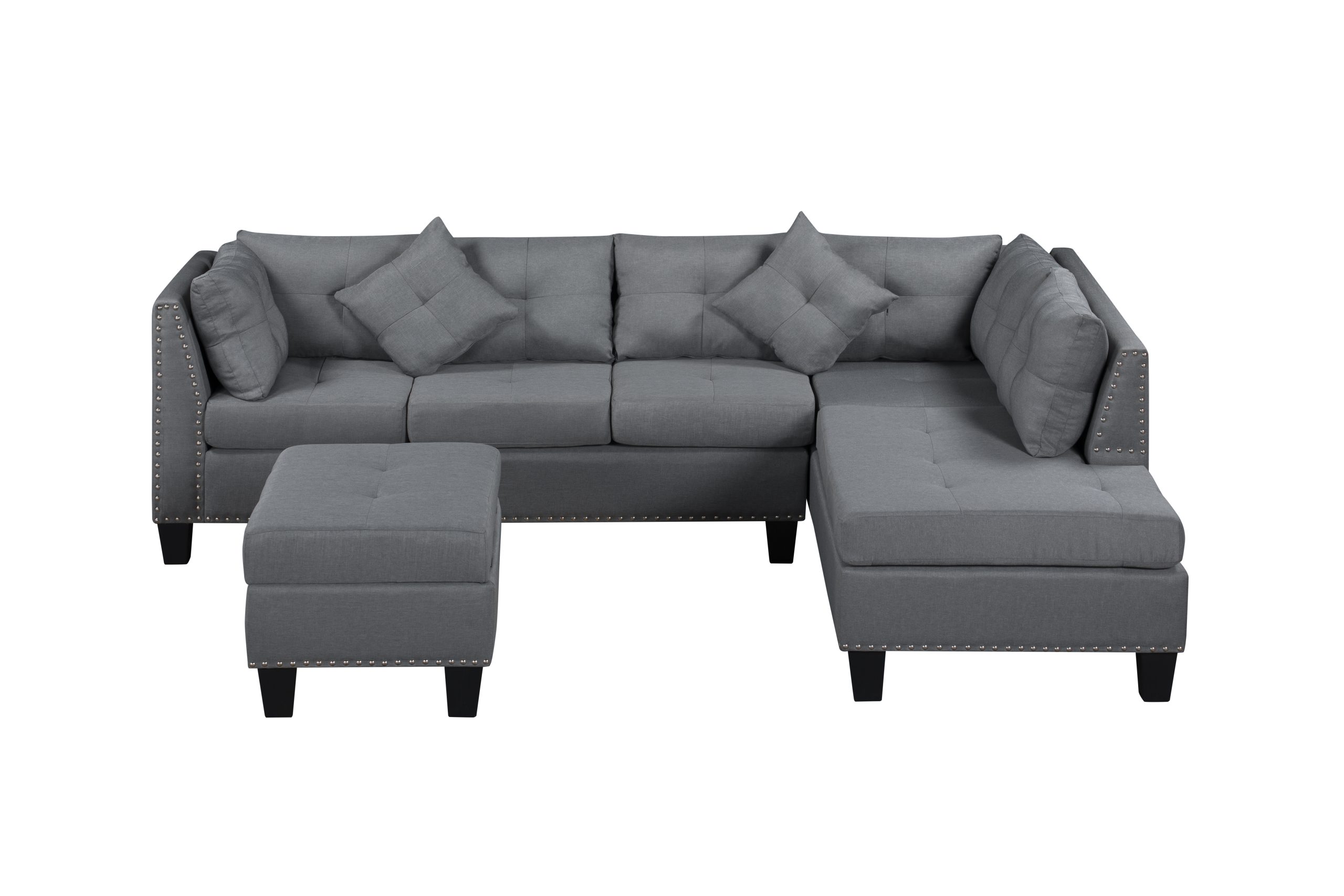 104.5" Upholstered Sofa,Chaise & Ottoman , Gray - Image 5