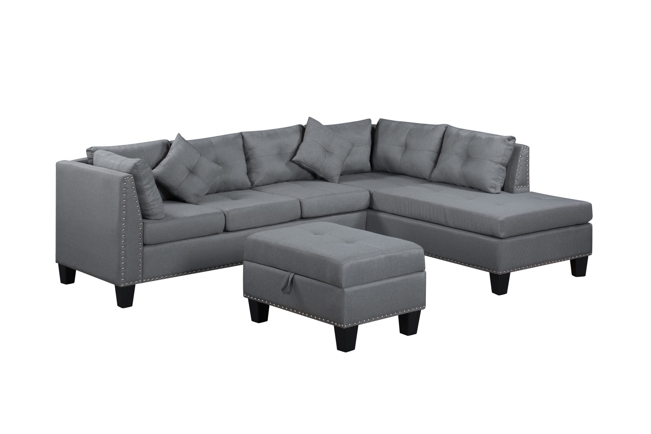 104.5" Upholstered Sofa,Chaise & Ottoman , Gray - Image 6