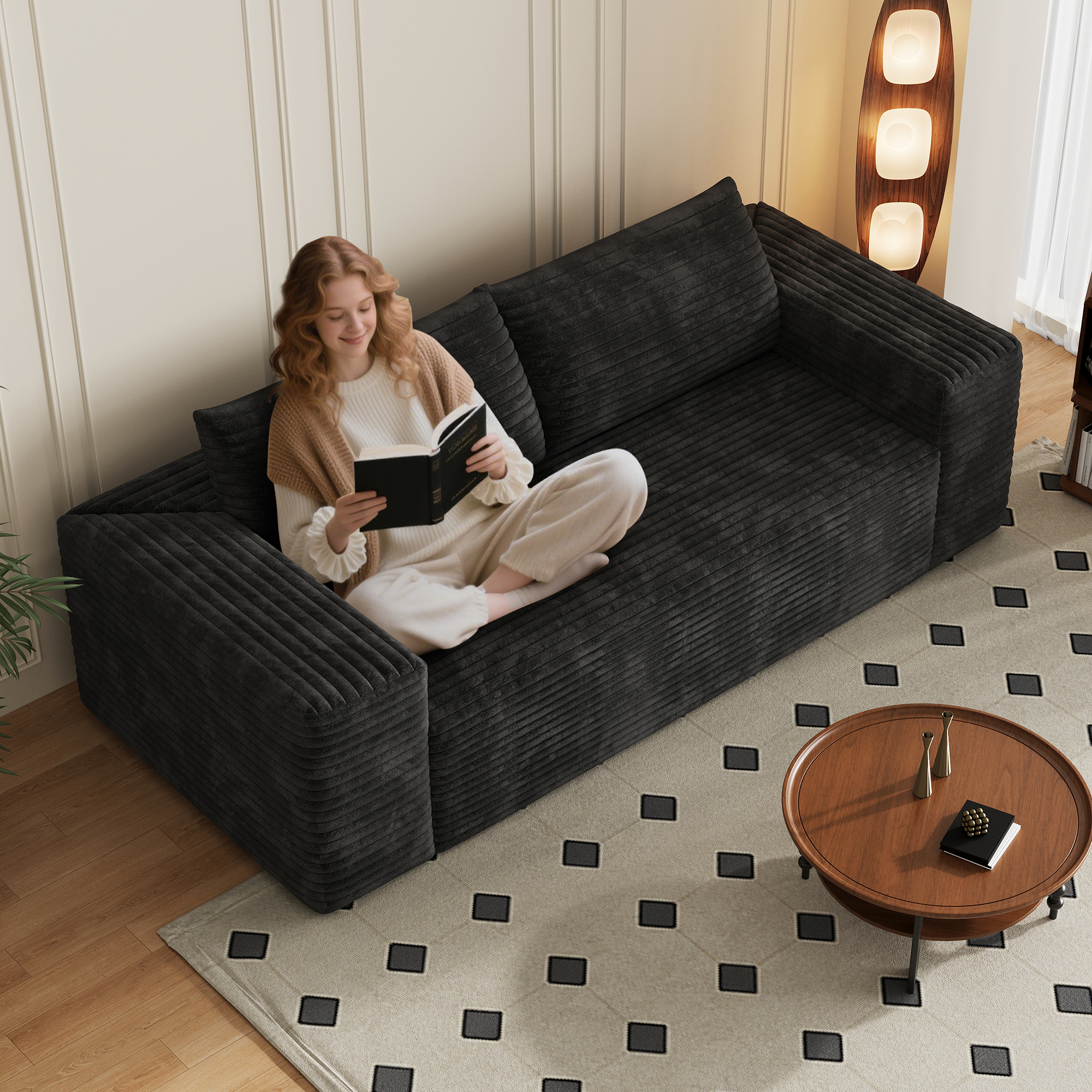 78.8" 3Setaser Sofa,Corduroy Fabric,Deep Seat Couches,Comfy Loveseat Sofa,No Assembly,1pcs for Living room, Bedroom,Conference room ,Apartment,Black - Image 3