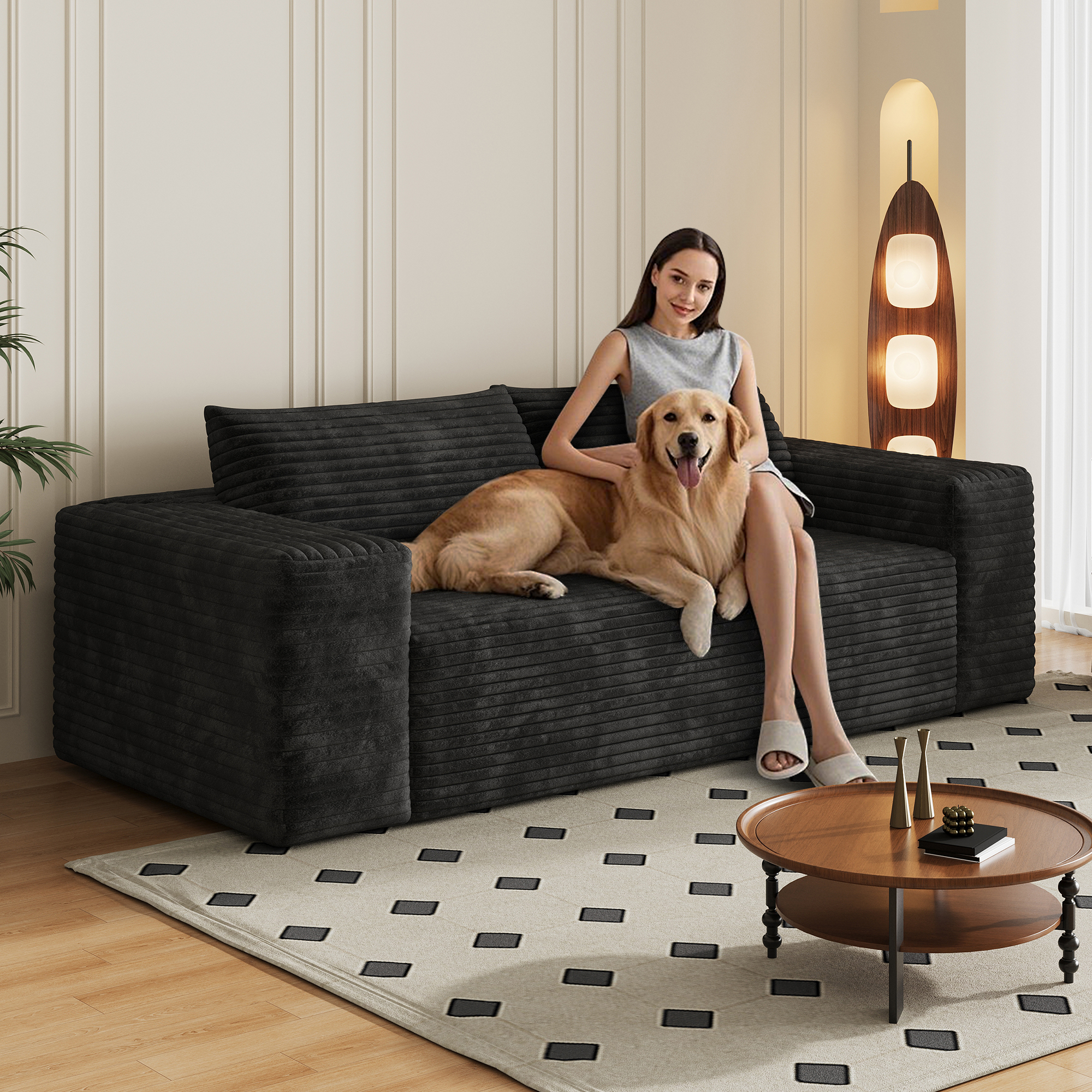 78.8" 3Setaser Sofa,Corduroy Fabric,Deep Seat Couches,Comfy Loveseat Sofa,No Assembly,1pcs for Living room, Bedroom,Conference room ,Apartment,Black - Image 4