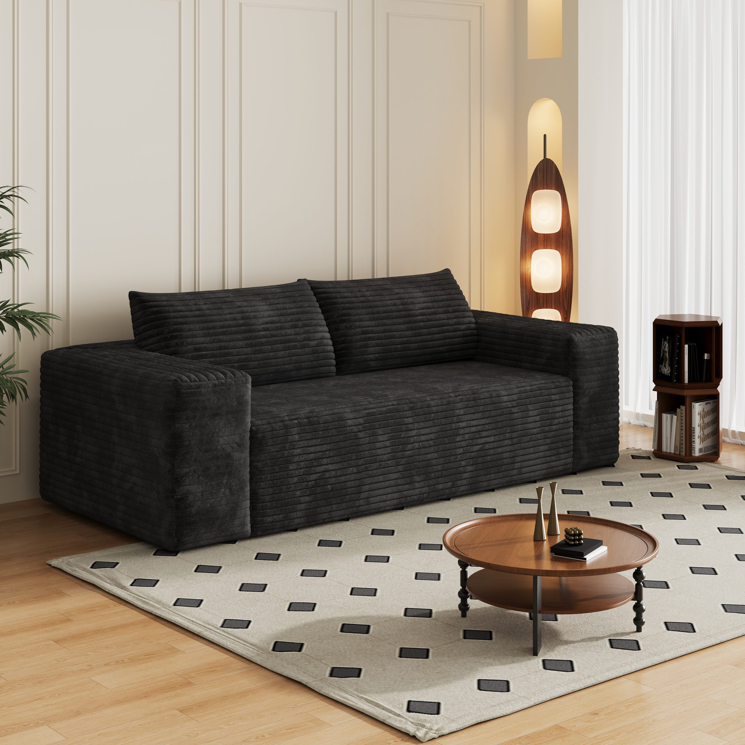 78.8" 3Setaser Sofa,Corduroy Fabric,Deep Seat Couches,Comfy Loveseat Sofa,No Assembly,1pcs for Living room, Bedroom,Conference room ,Apartment,Black - Image 5