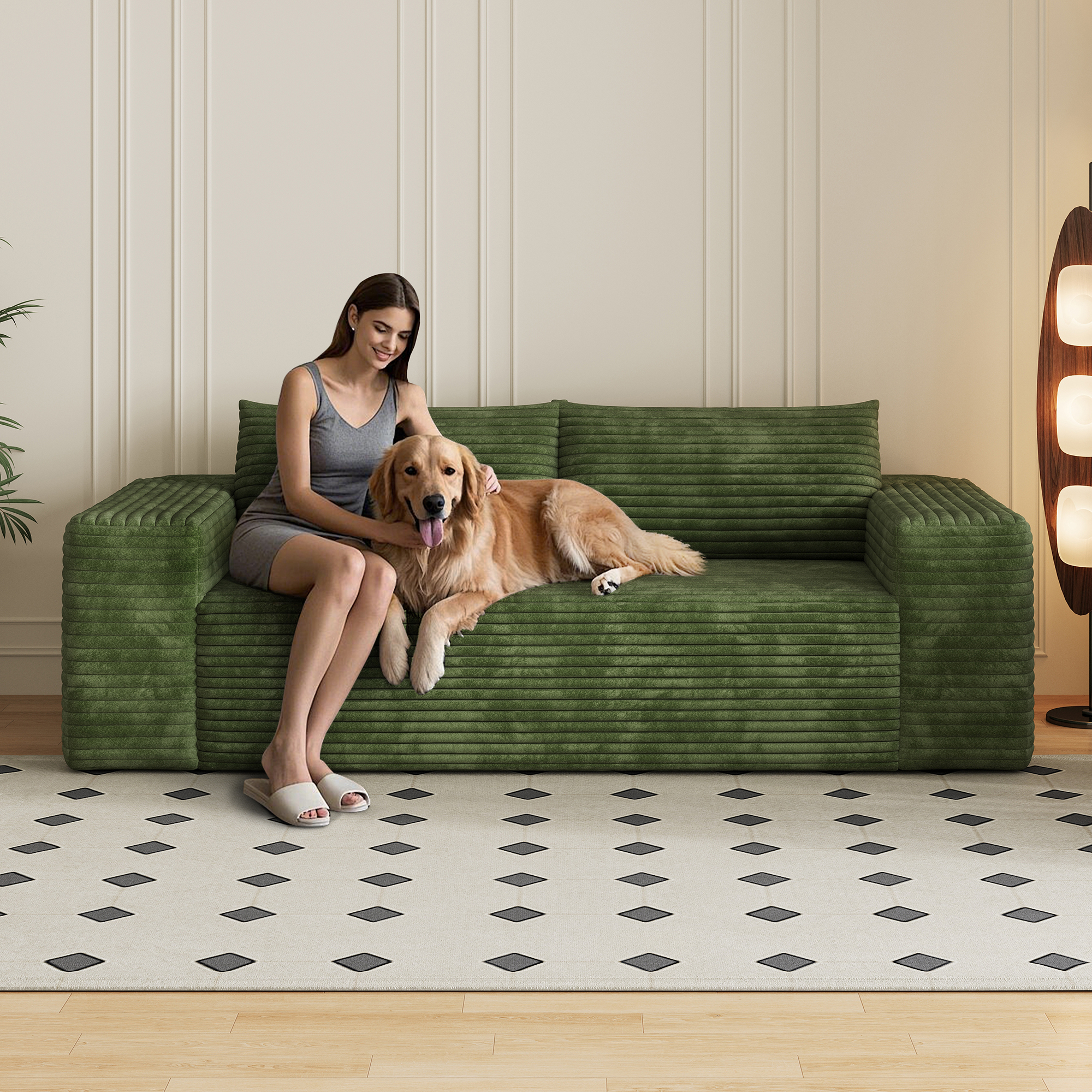 78.8" 3Setaser Sofa,Corduroy Fabric,Deep Seat Couches,Comfy Loveseat Sofa,No Assembly,1pcs for Living room, Bedroom,Conference room ,Apartment,Green - Image 4