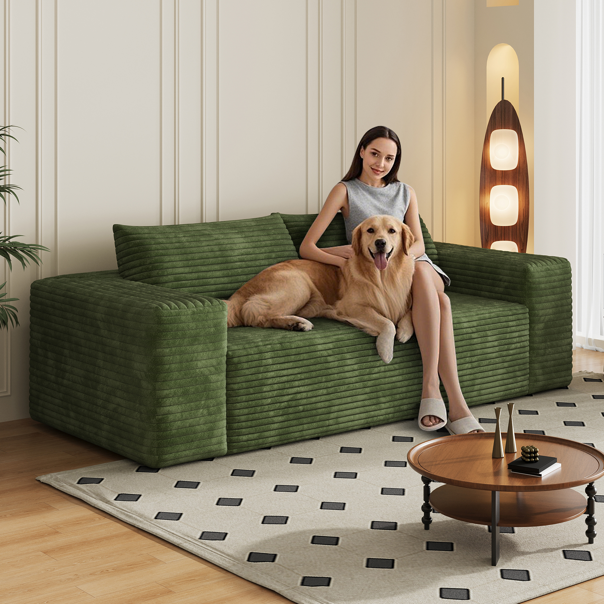 78.8" 3Setaser Sofa,Corduroy Fabric,Deep Seat Couches,Comfy Loveseat Sofa,No Assembly,1pcs for Living room, Bedroom,Conference room ,Apartment,Green - Image 5