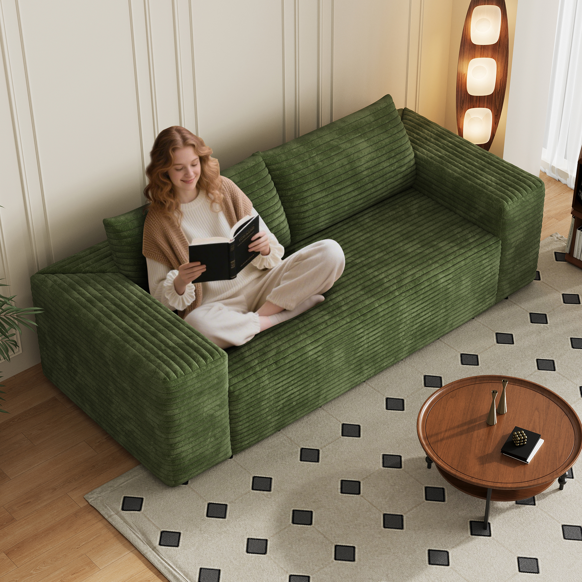 78.8" 3Setaser Sofa,Corduroy Fabric,Deep Seat Couches,Comfy Loveseat Sofa,No Assembly,1pcs for Living room, Bedroom,Conference room ,Apartment,Green - Image 6