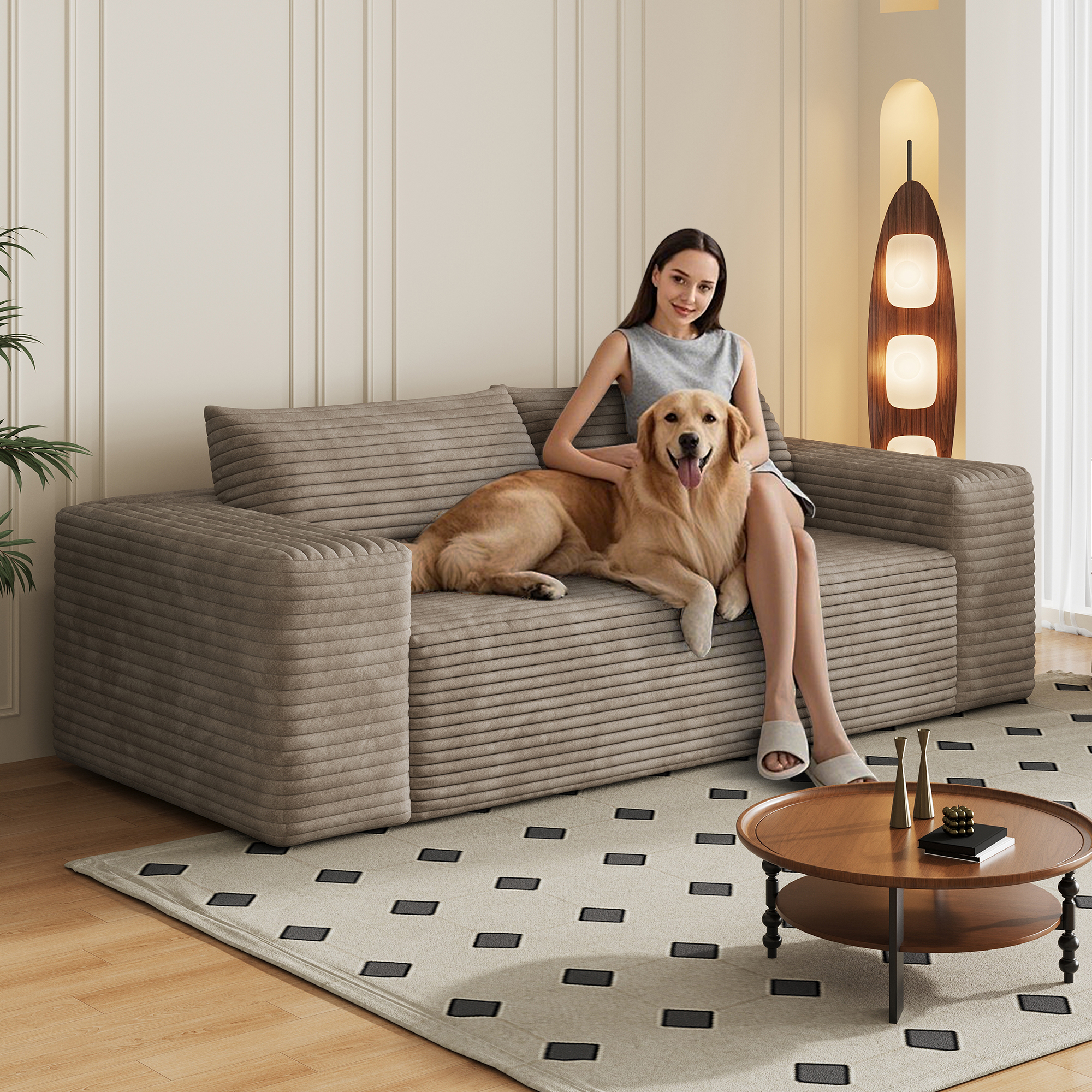 78.8" 3Setaser Sofa,Corduroy Fabric,Deep Seat Couches,Comfy Loveseat Sofa,No Assembly,1pcs for Living room, Bedroom,Conference room ,Apartment,Camel - Image 3