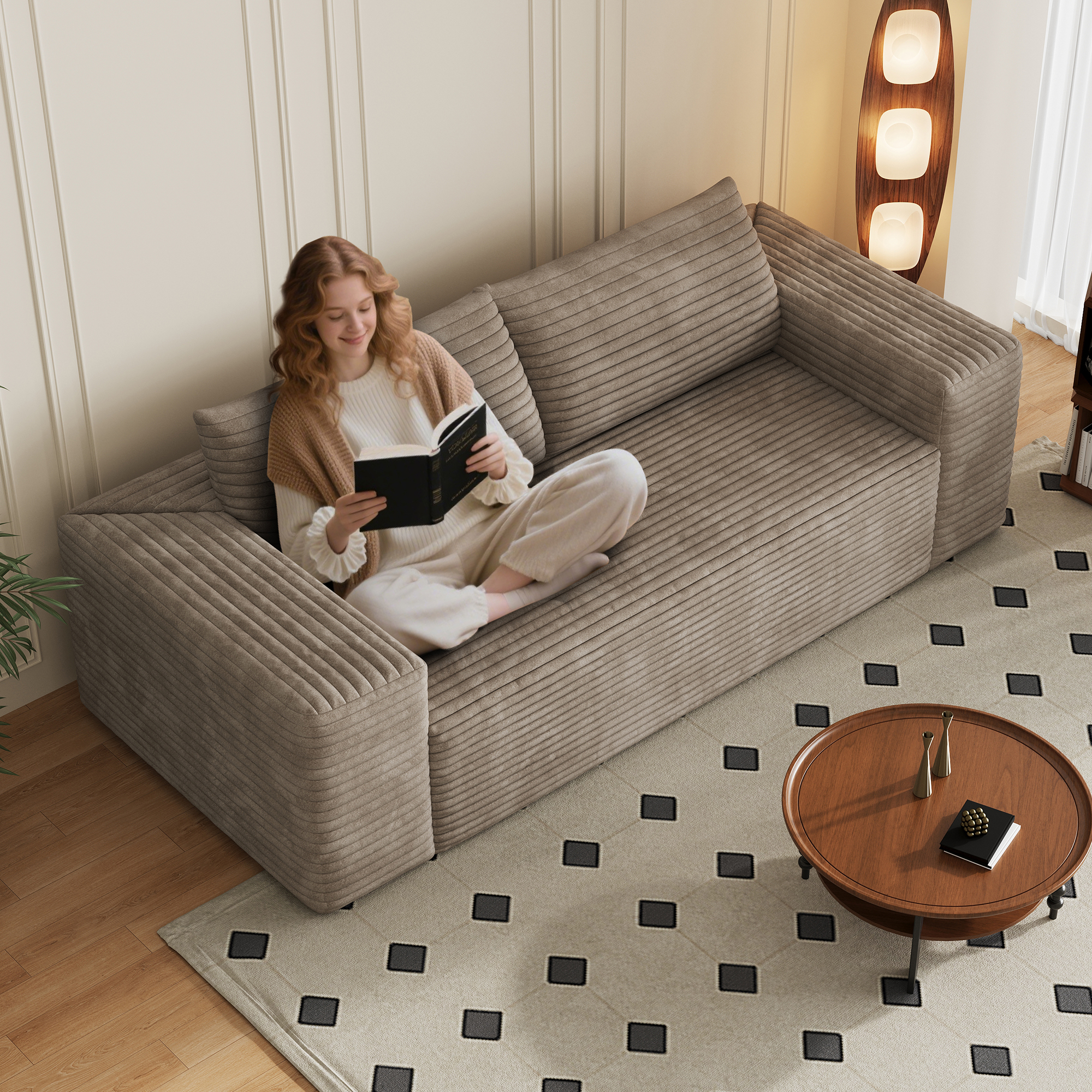 78.8" 3Setaser Sofa,Corduroy Fabric,Deep Seat Couches,Comfy Loveseat Sofa,No Assembly,1pcs for Living room, Bedroom,Conference room ,Apartment,Camel - Image 5