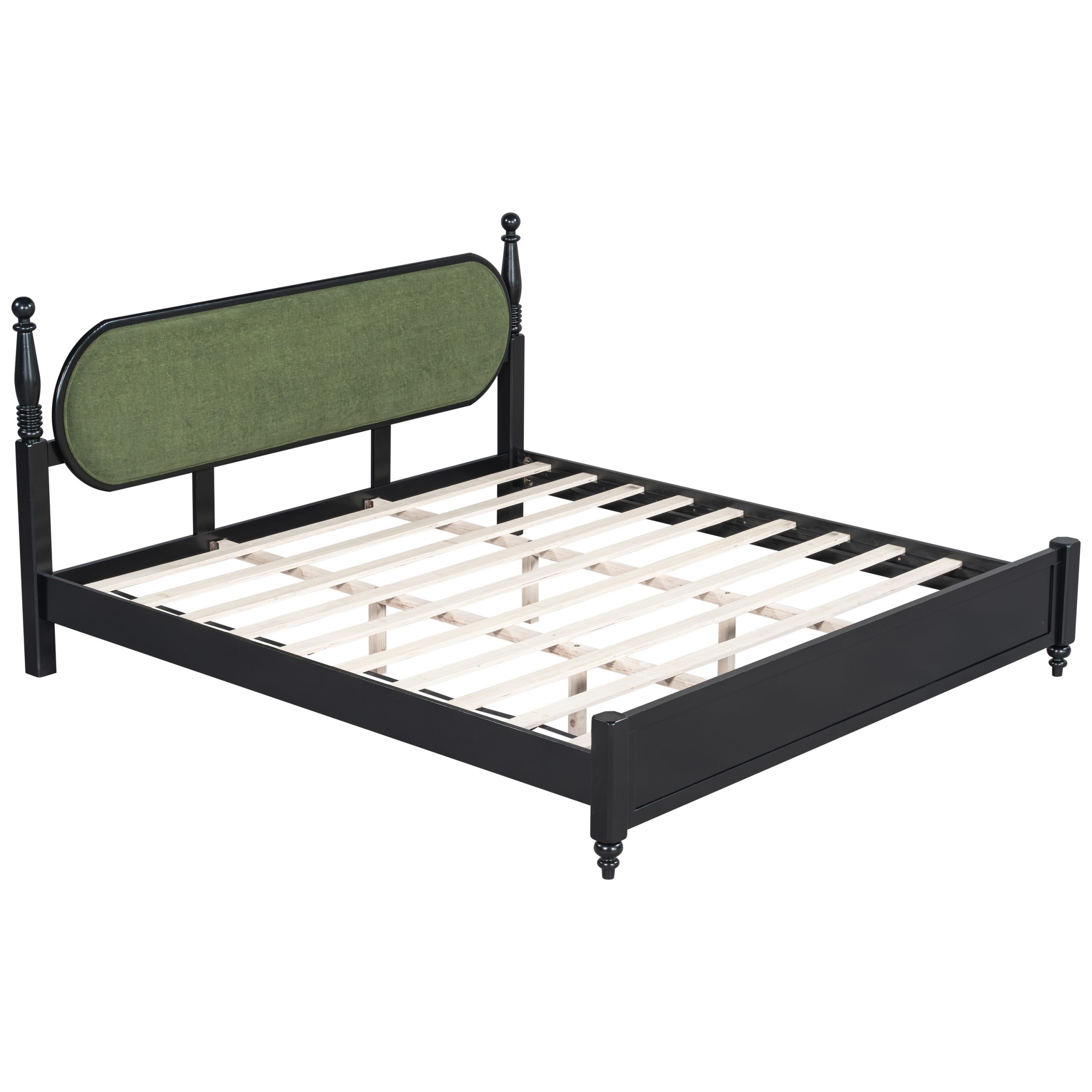 King Bed Frame, Solid Wood Platform with Slats, Modern Green & Black Bedroom Furniture, No Box Spring Needed - Image 4