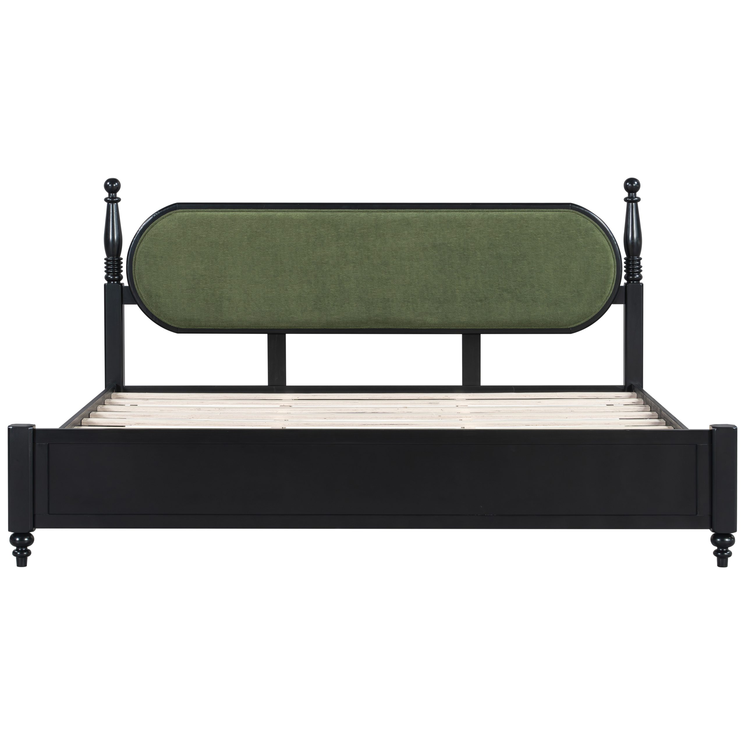 King Bed Frame, Solid Wood Platform with Slats, Modern Green & Black Bedroom Furniture, No Box Spring Needed - Image 5