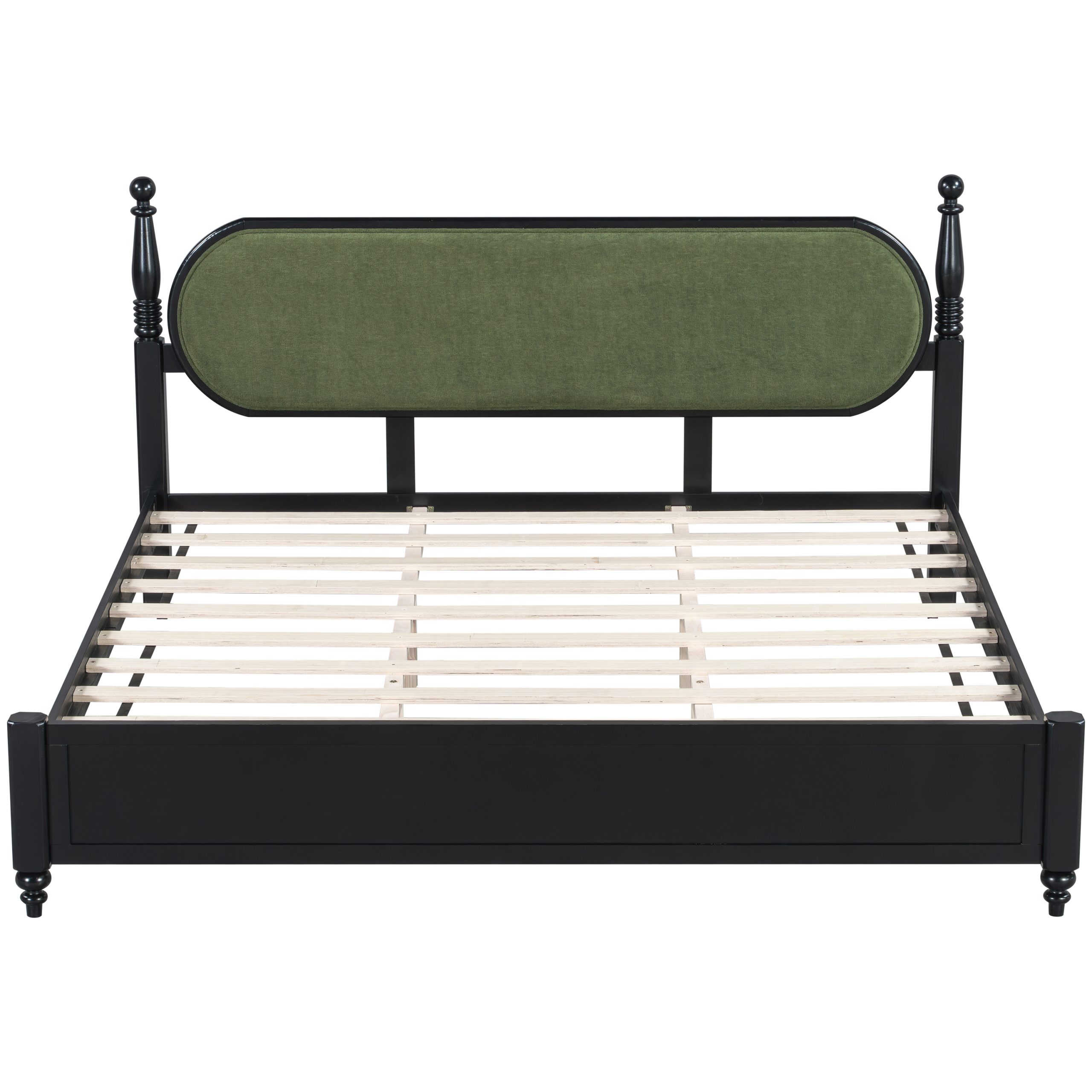 King Bed Frame, Solid Wood Platform with Slats, Modern Green & Black Bedroom Furniture, No Box Spring Needed - Image 6