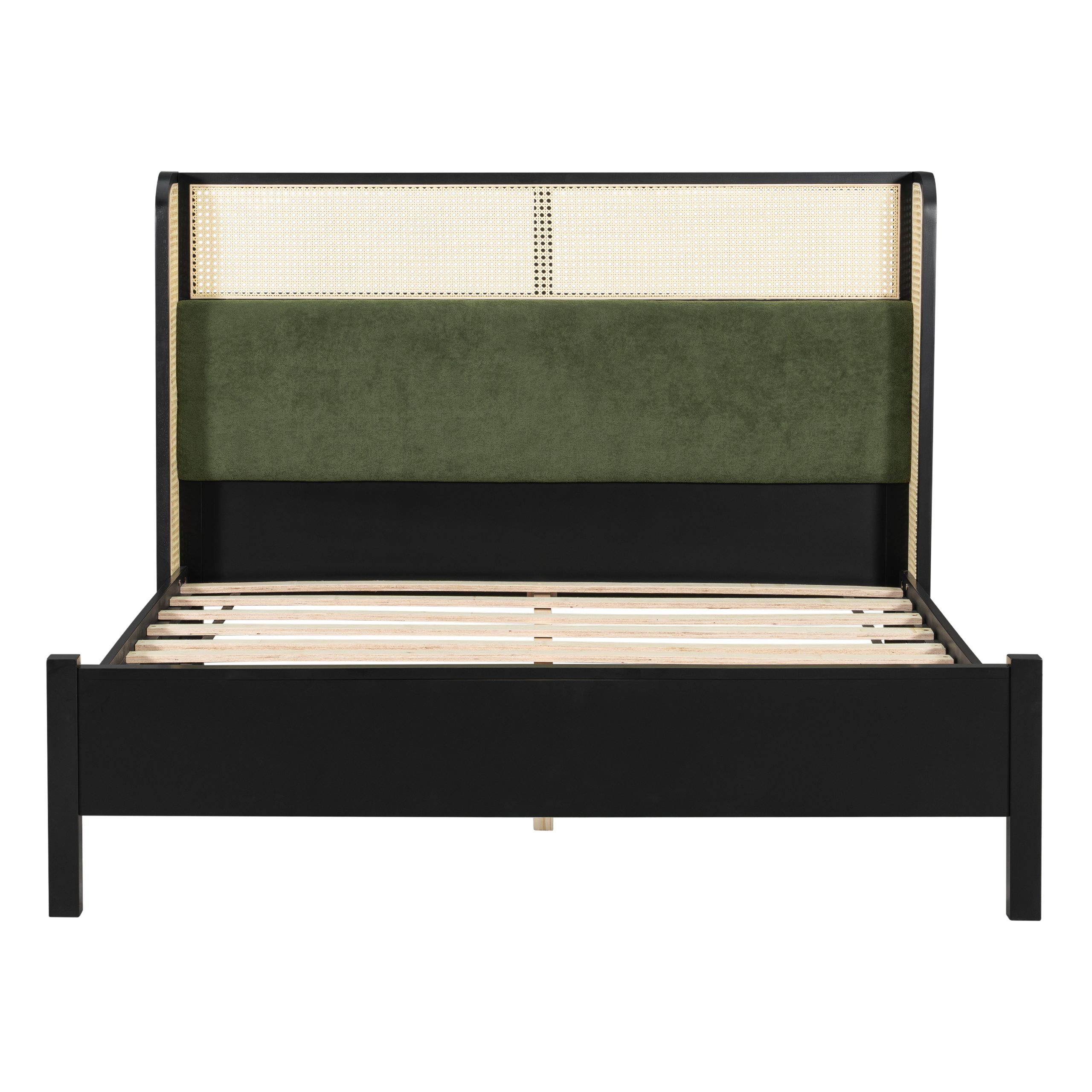 Queen Size Bed Frame with Green Headboard, Black with Green Solid Wood Bed, No Box Spring Required, Modern Bedroom Furniture - Image 4