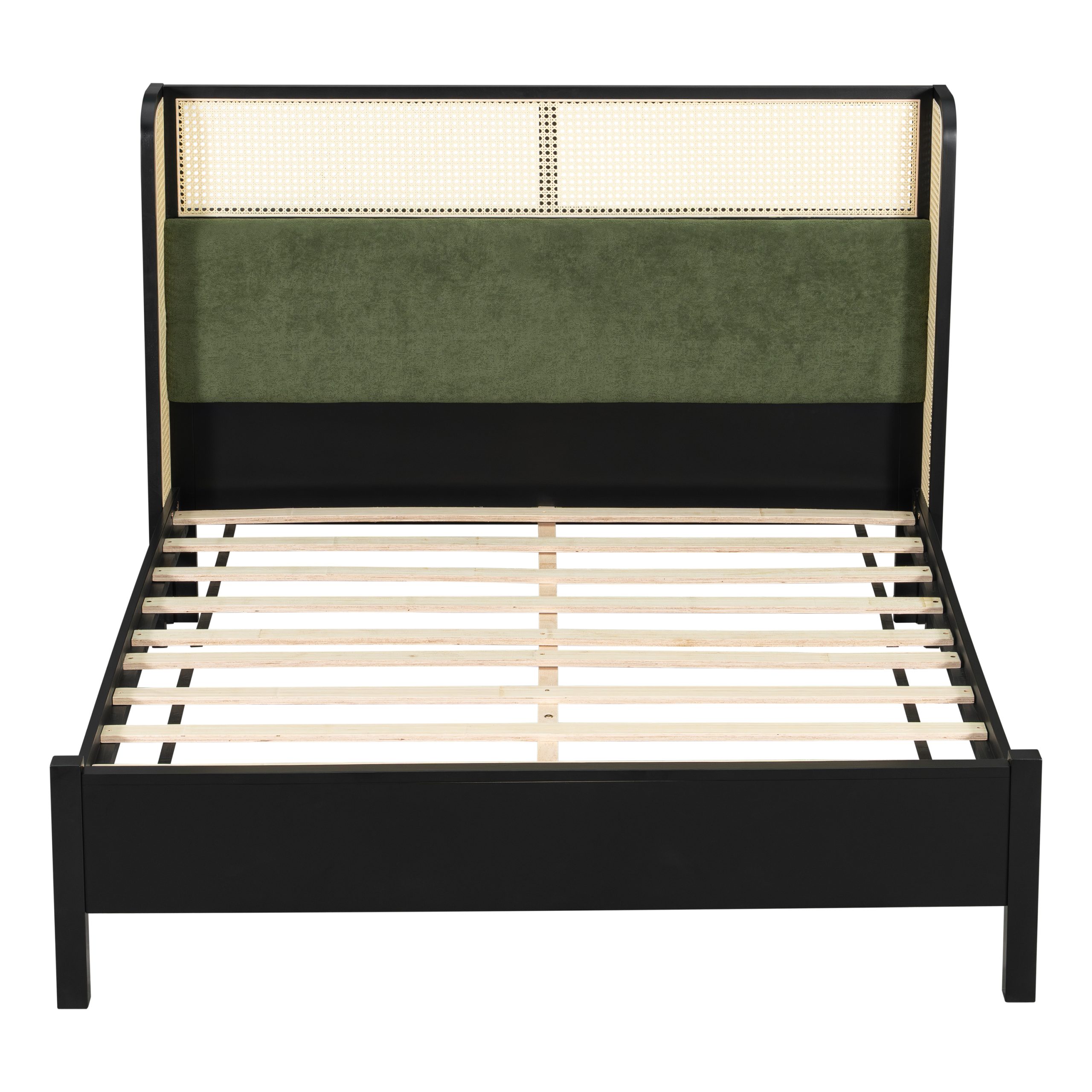 Queen Size Bed Frame with Green Headboard, Black with Green Solid Wood Bed, No Box Spring Required, Modern Bedroom Furniture - Image 5