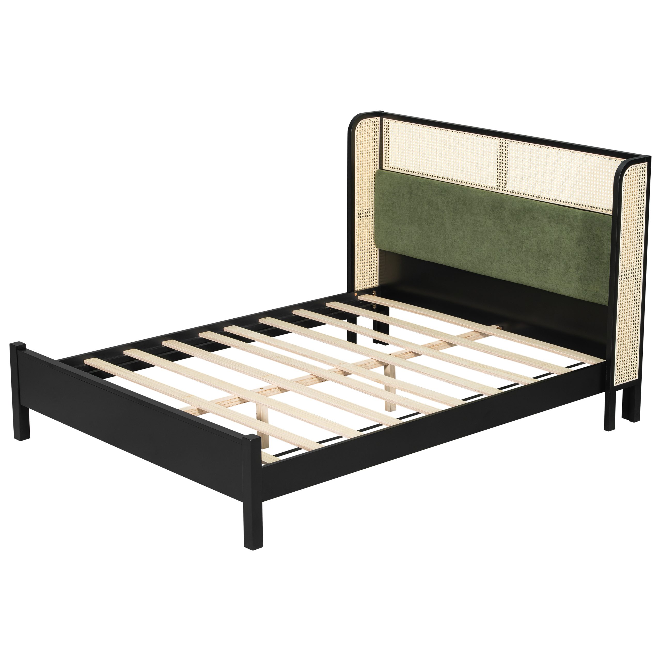 Queen Size Bed Frame with Green Headboard, Black with Green Solid Wood Bed, No Box Spring Required, Modern Bedroom Furniture - Image 6