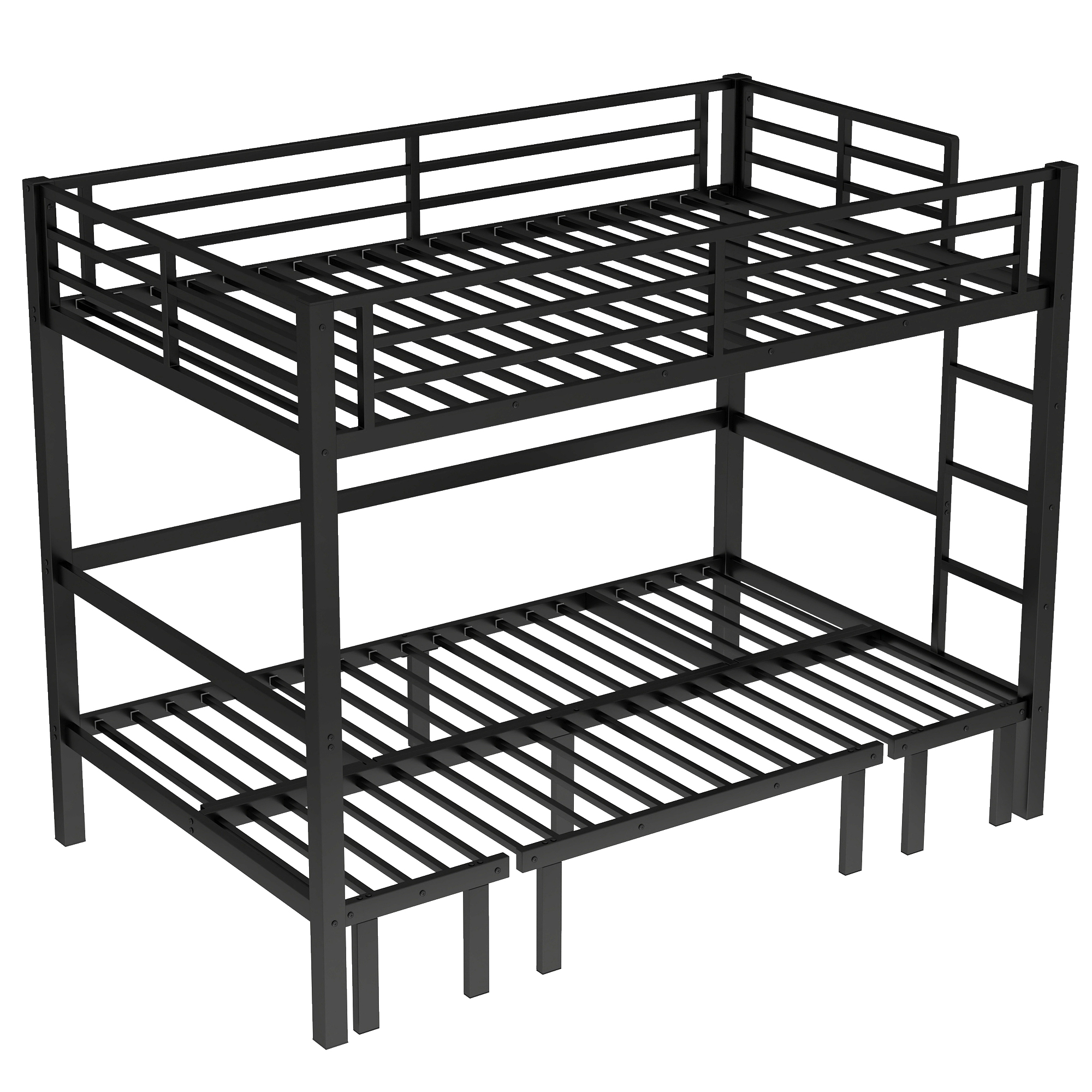 Twin XL over Twin XL size pull-out Metal Bunk Bed, lower bunk can be pulled out in three sections, top bunk equipped with safety rails, black. - Image 6
