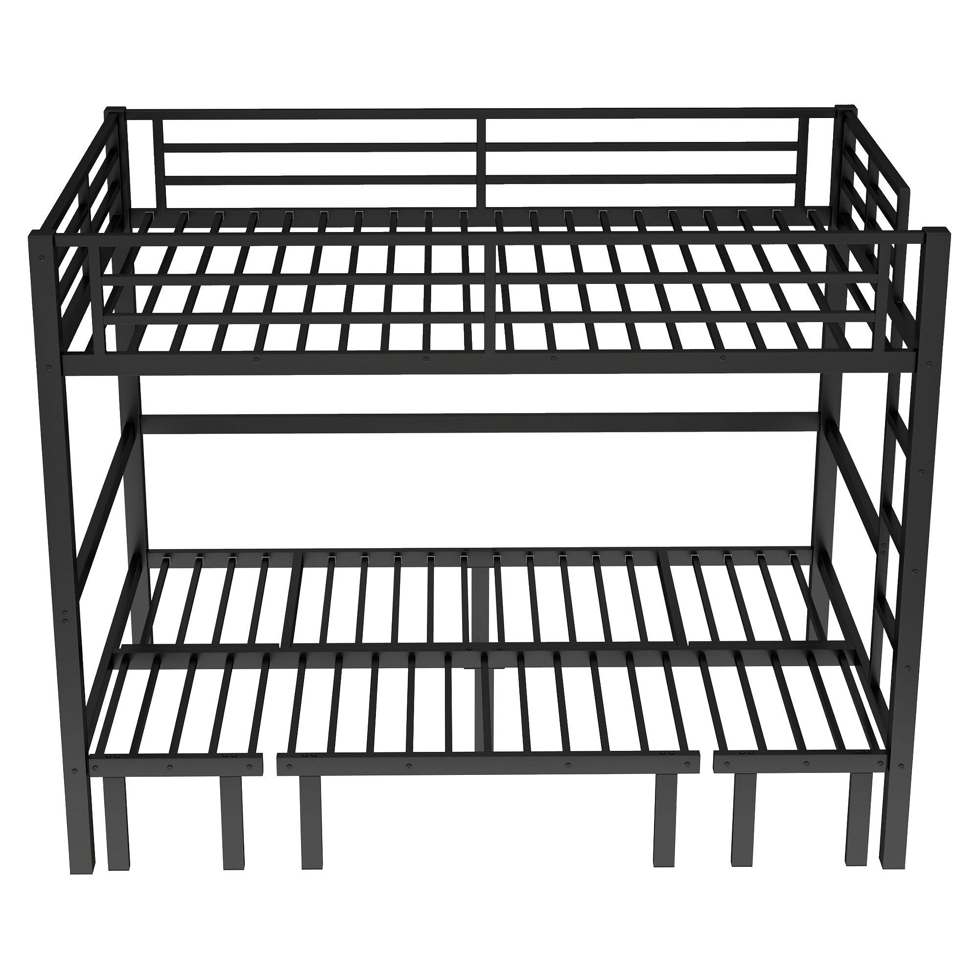 Twin XL over Twin XL size pull-out Metal Bunk Bed, lower bunk can be pulled out in three sections, top bunk equipped with safety rails, black. - Image 5