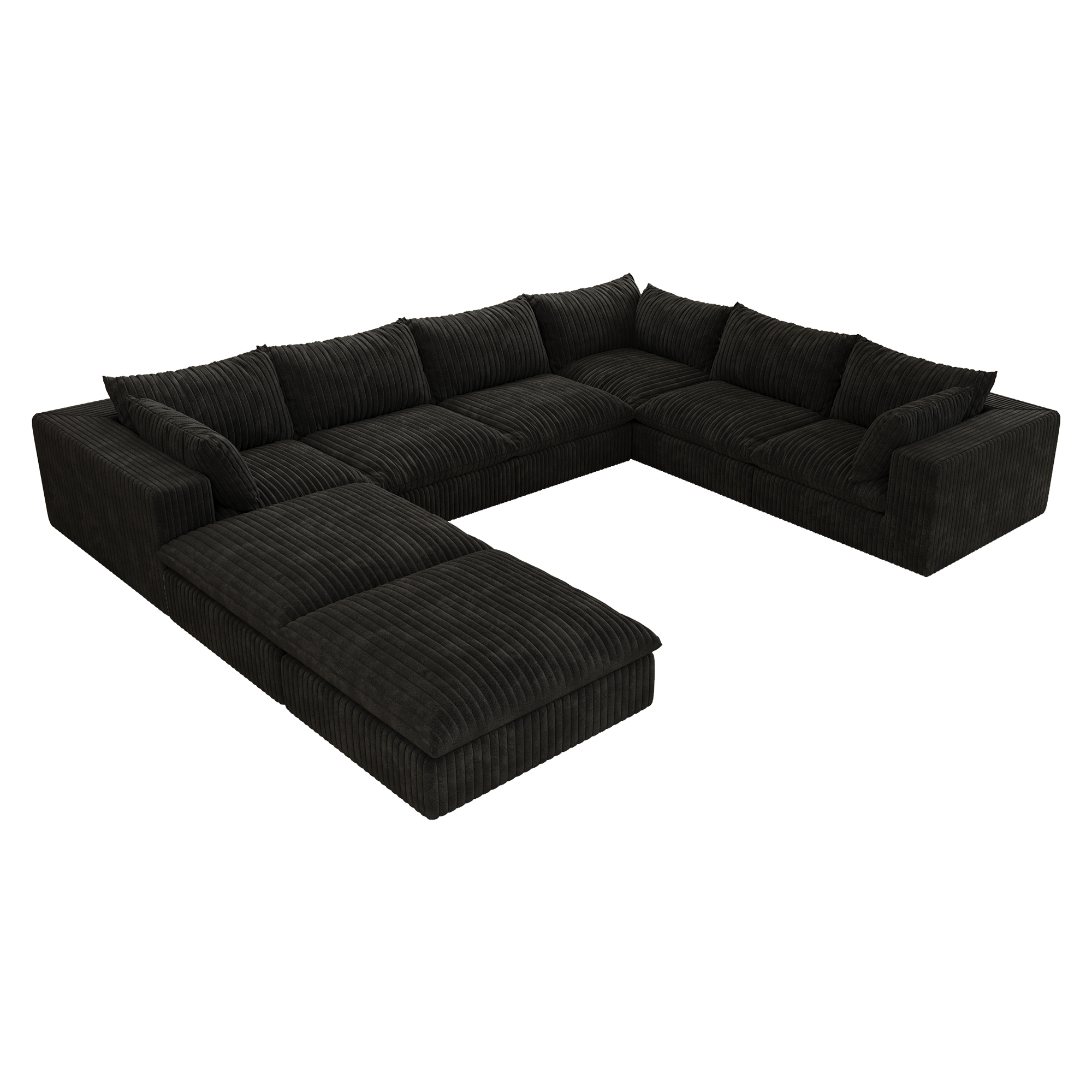 157.6" Cloud Sofa,Corduroy Fabric,Deep Seat Couches,Double-layer design,Removable Cushion,No Assembly, DIY Combination for Living room, Bedroom,Conference room ,Apartment,Black - Image 5