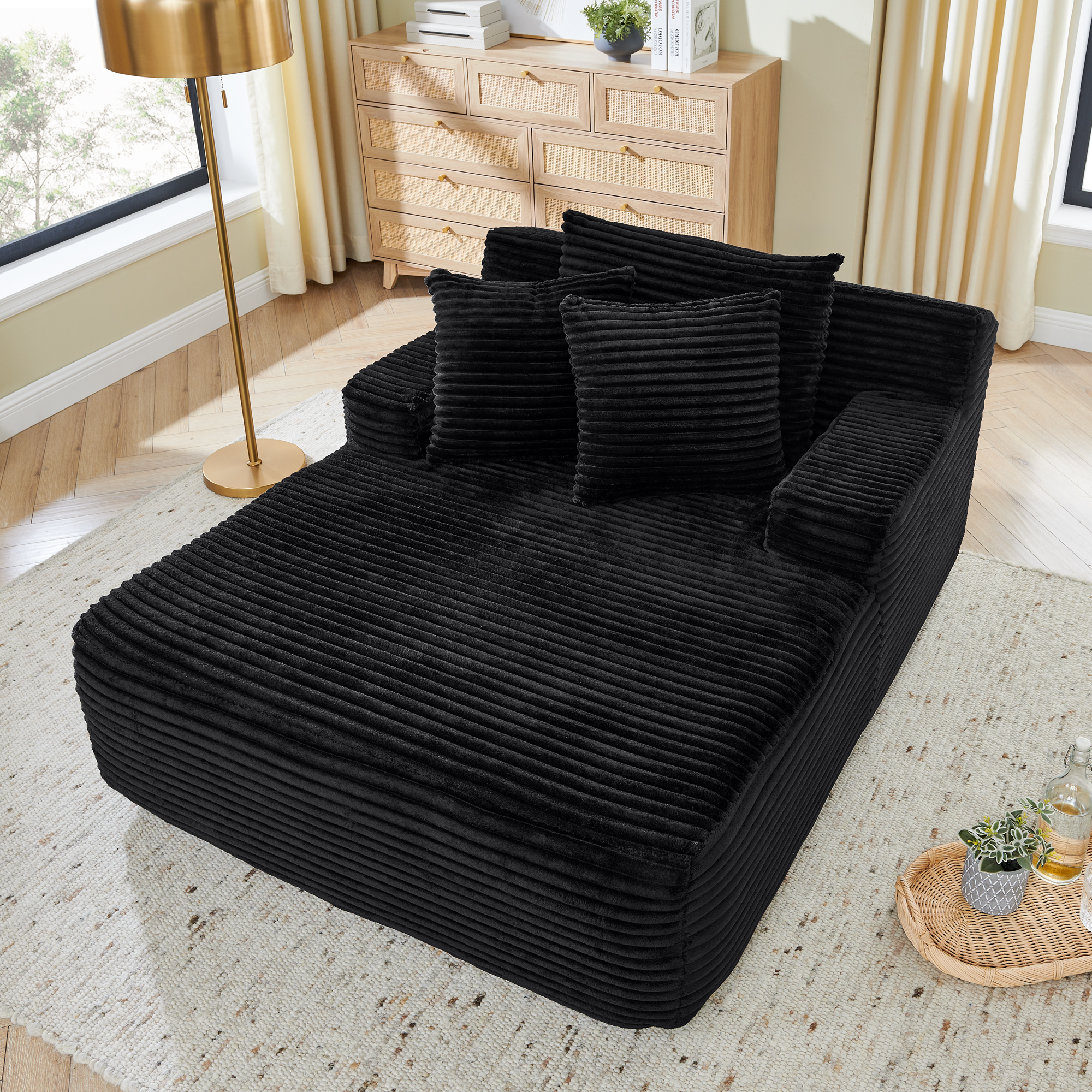 Single lazy sofa lounge chair, no assembly required, made of velvet fabric, fluffy modern single lounge chair, used for indoor living rooms and bedrooms-Black - Image 3