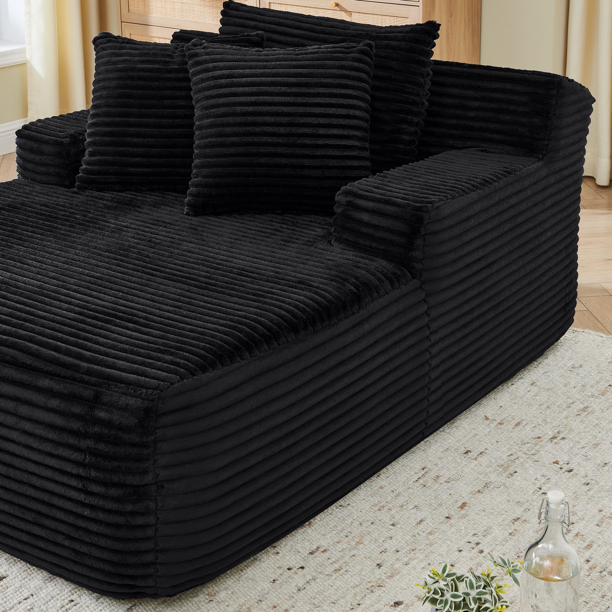 Single lazy sofa lounge chair, no assembly required, made of velvet fabric, fluffy modern single lounge chair, used for indoor living rooms and bedrooms-Black - Image 4
