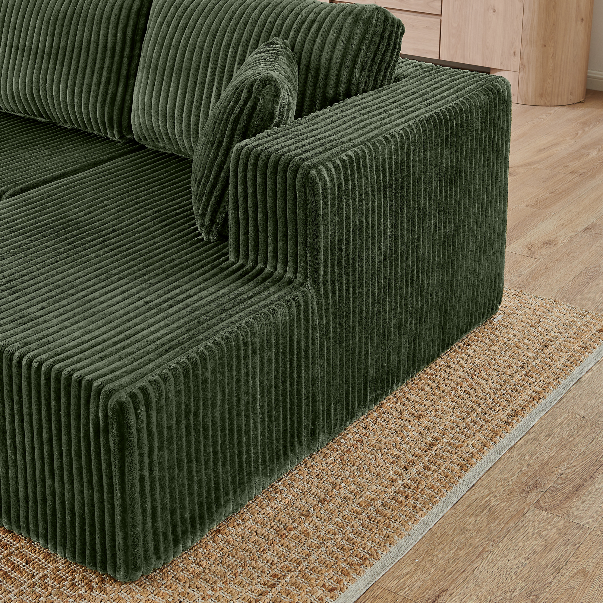 U shape Modular Sectional Sofa, Compressed Sectional Sofa Modern Minimalist Style Corduroy Couch, Sleeper Sofa for Living Room, Bedroom, Comfy Compressed Sofa Couch Space-Efficient Design-green - Image 6
