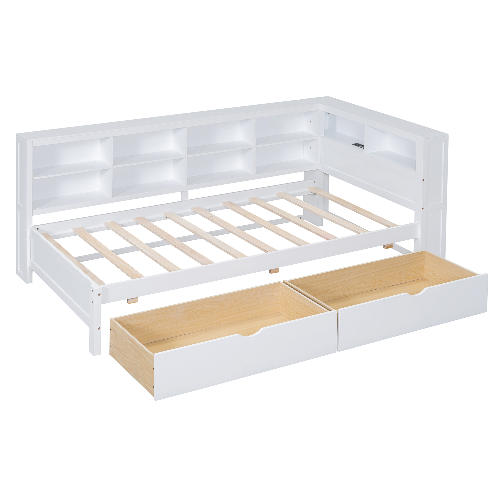 Wooden Twin Size DayBed with 2 Drawers, DayBed with Storage Shelf and USB Charging Ports,White(OLD SKU: N733S170510K) - Image 4