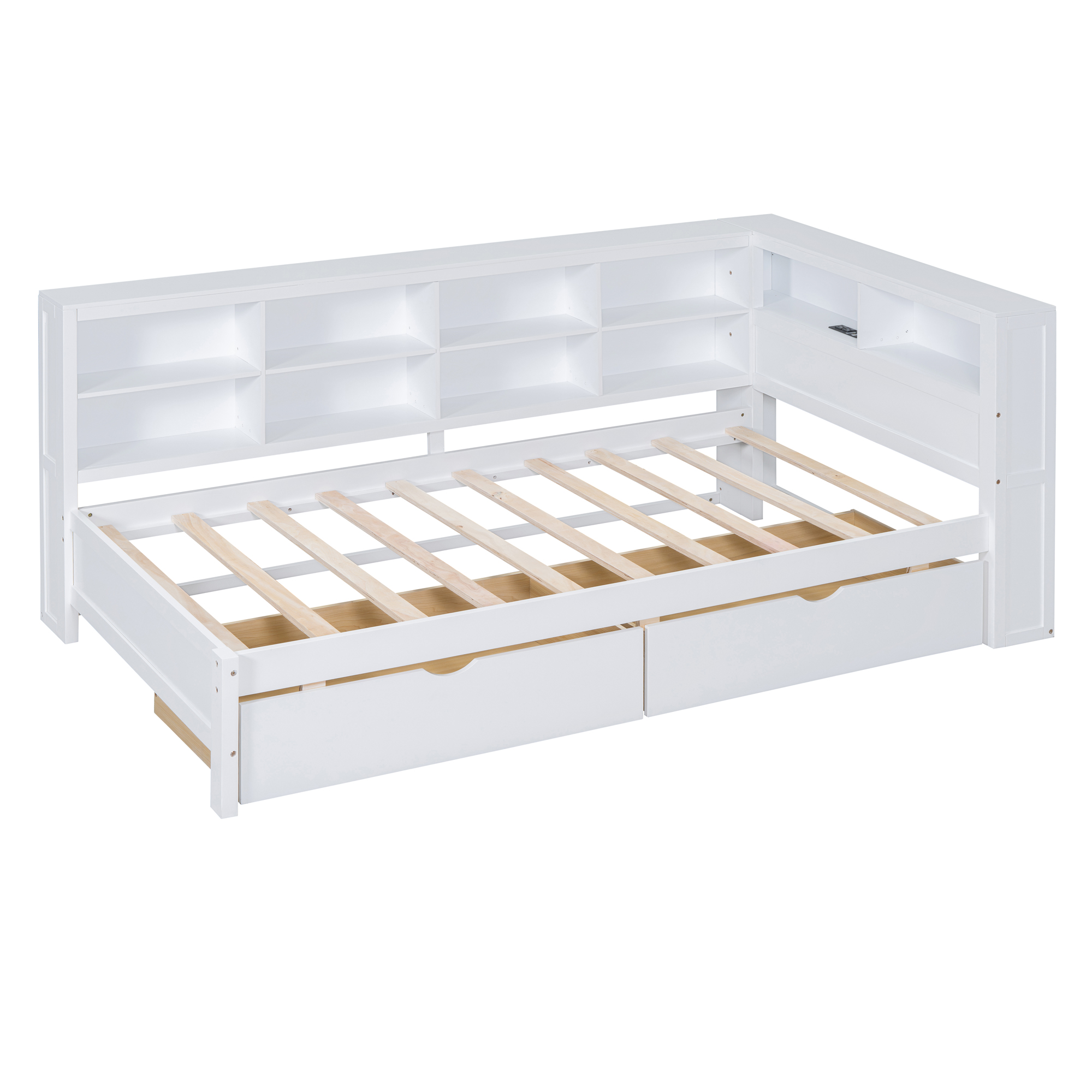 Wooden Twin Size DayBed with 2 Drawers, DayBed with Storage Shelf and USB Charging Ports,White(OLD SKU: N733S170510K) - Image 6