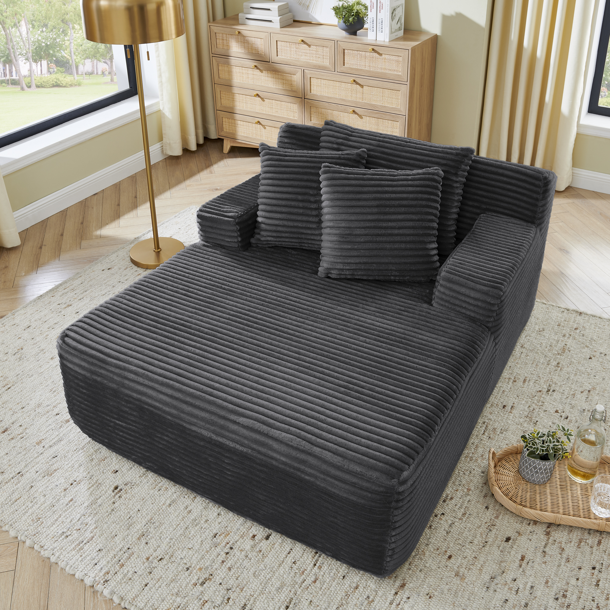 Single lazy sofa lounge chair, no assembly required, made of velvet fabric, fluffy modern single lounge chair, used for indoor living rooms and bedrooms-Dark Gray - Image 2