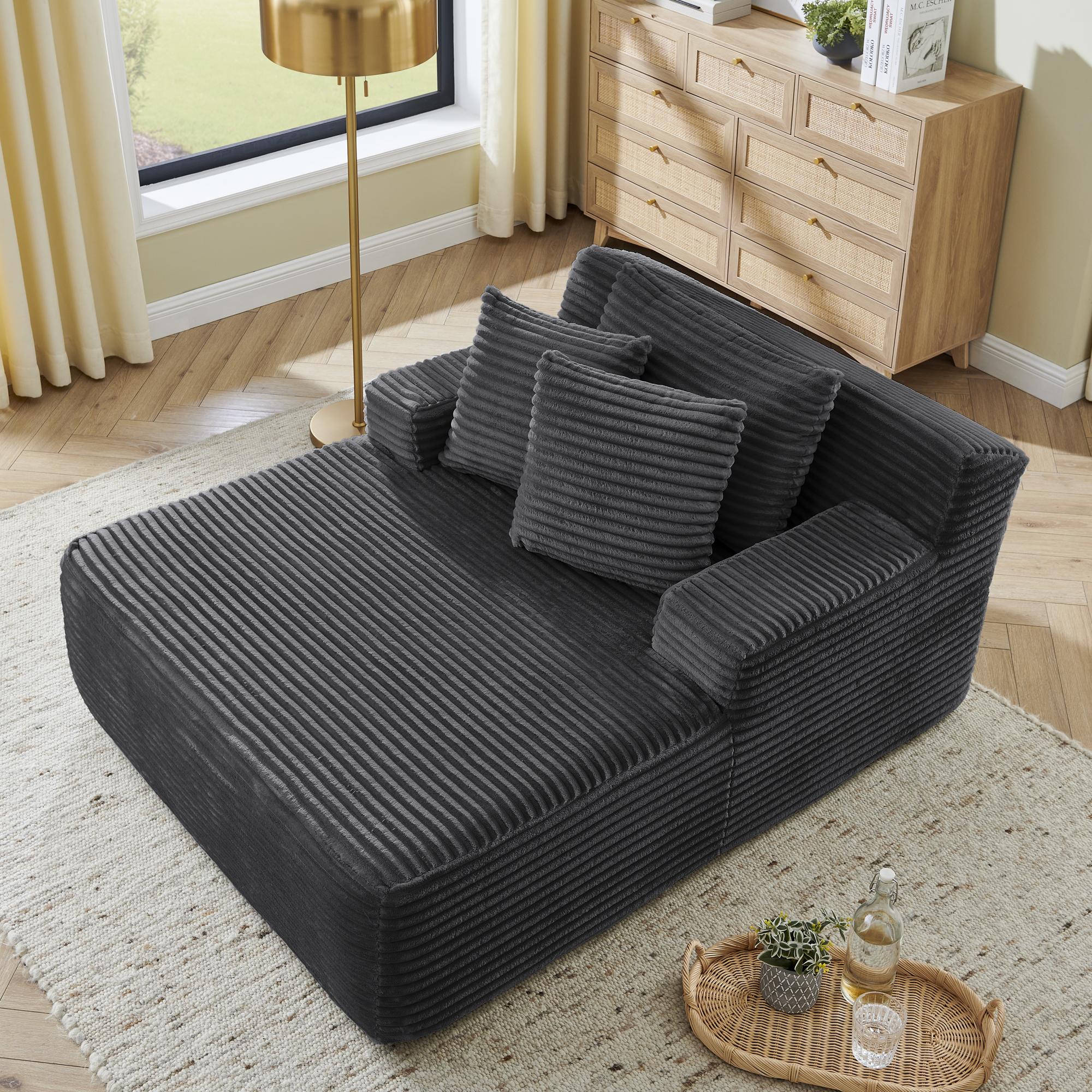 Single lazy sofa lounge chair, no assembly required, made of velvet fabric, fluffy modern single lounge chair, used for indoor living rooms and bedrooms-Dark Gray - Image 3