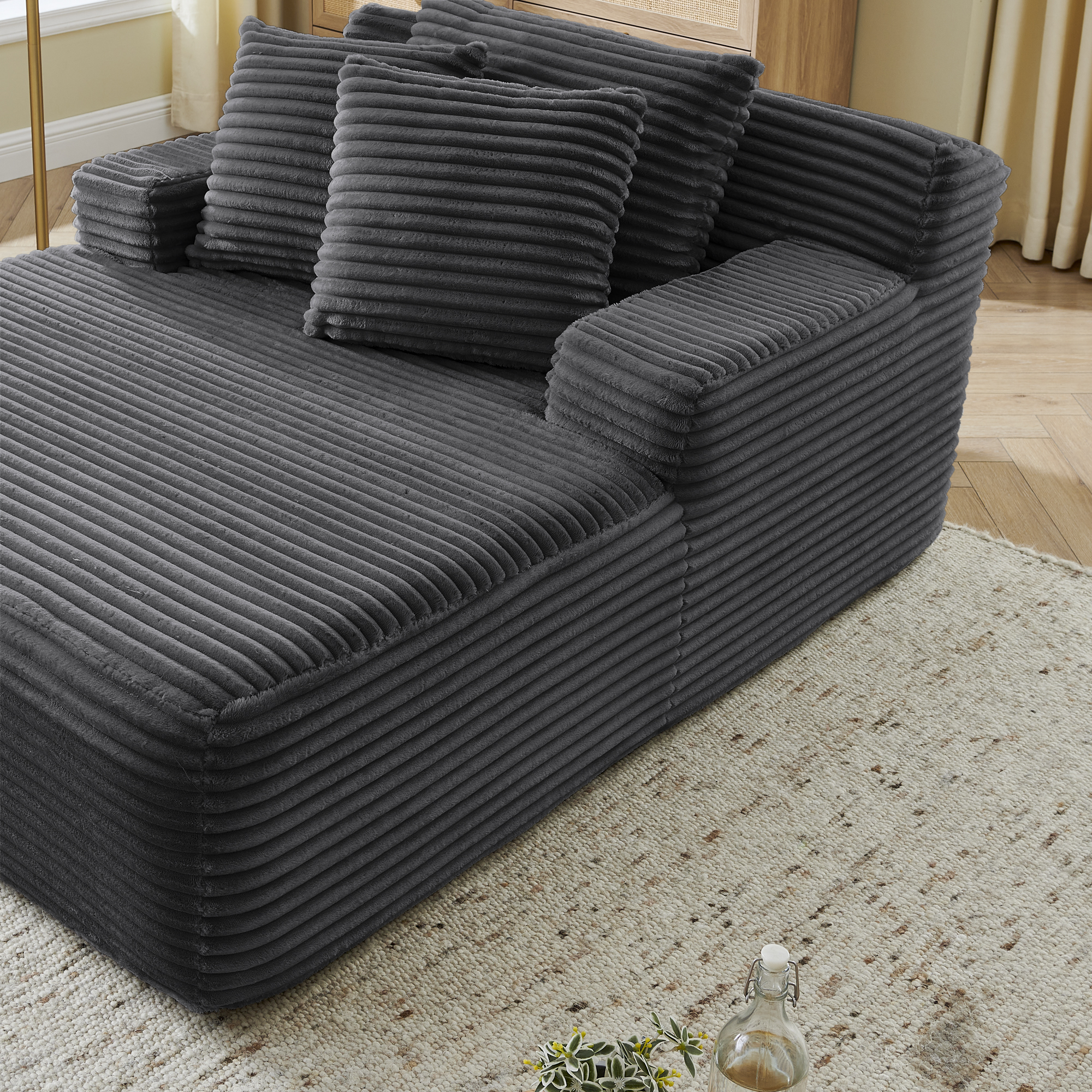 Single lazy sofa lounge chair, no assembly required, made of velvet fabric, fluffy modern single lounge chair, used for indoor living rooms and bedrooms-Dark Gray - Image 4