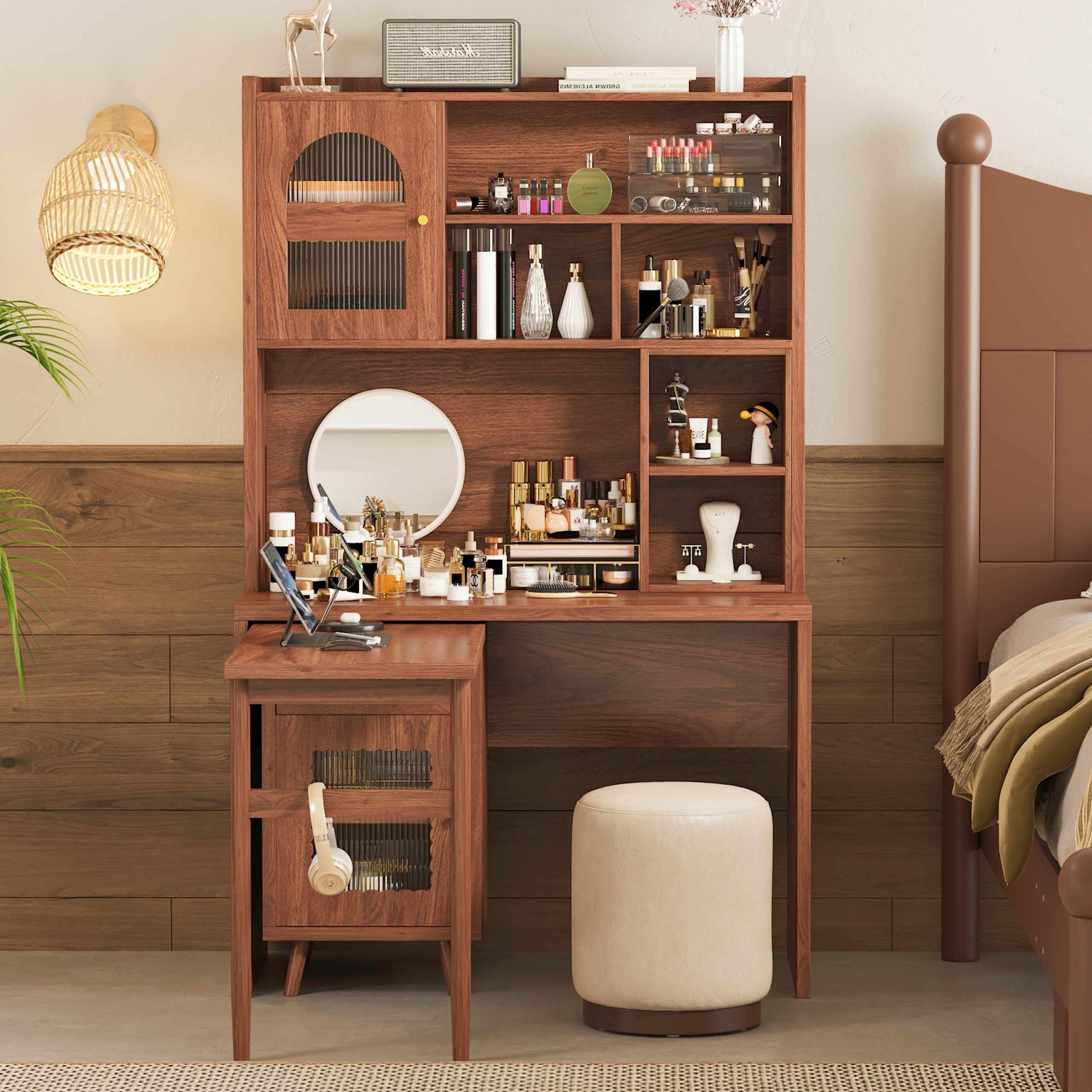 Computer Desk with 90 Degree Rotating Desktop, 43x70 Inch Office Desk with Storage Drawer and Cabinets, Gaming Desk with Shelves, Writing Desk for Study, Work Desk for Home (Old SKU:N733P279101D) - Image 2
