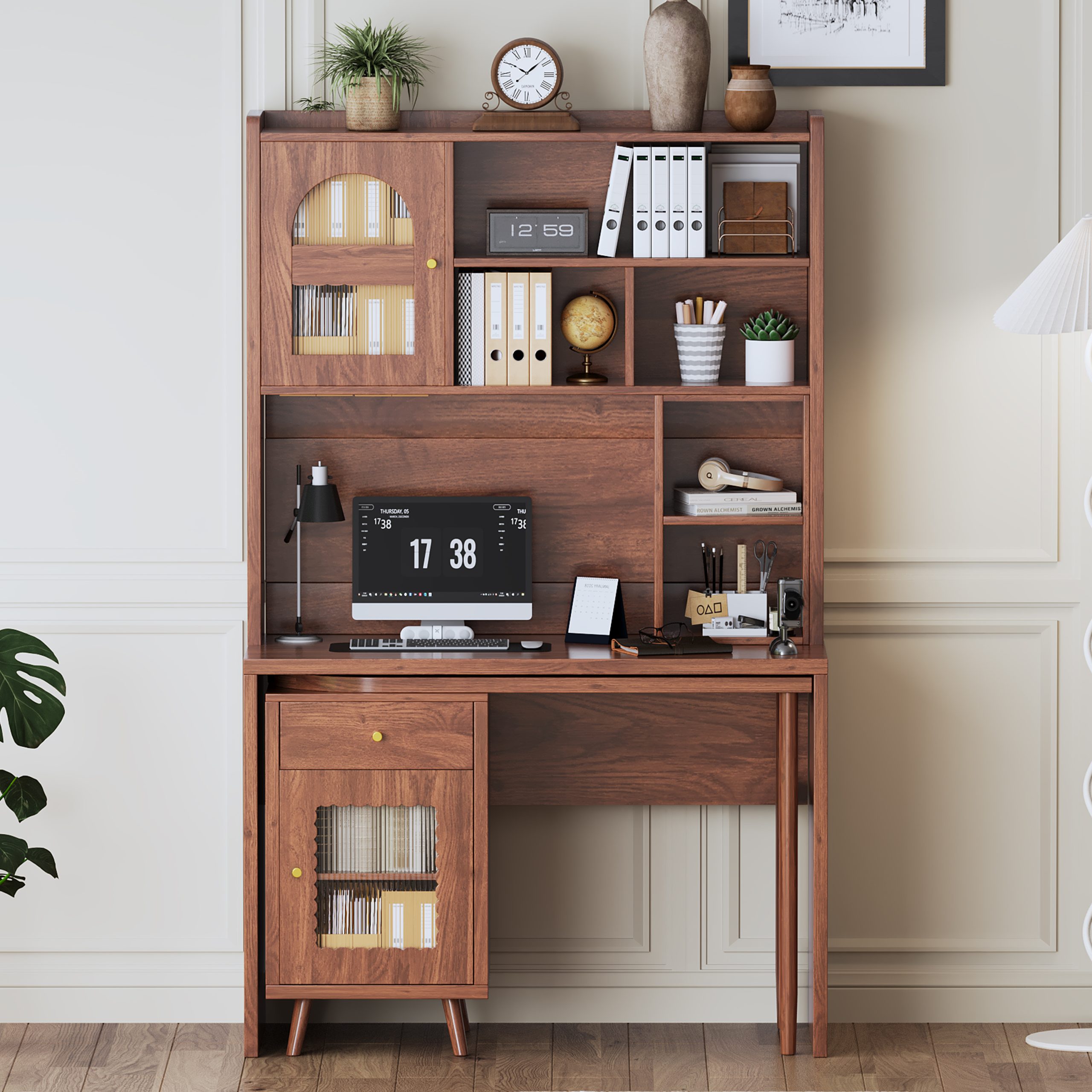Computer Desk with 90 Degree Rotating Desktop, 43x70 Inch Office Desk with Storage Drawer and Cabinets, Gaming Desk with Shelves, Writing Desk for Study, Work Desk for Home (Old SKU:N733P279101D) - Image 4