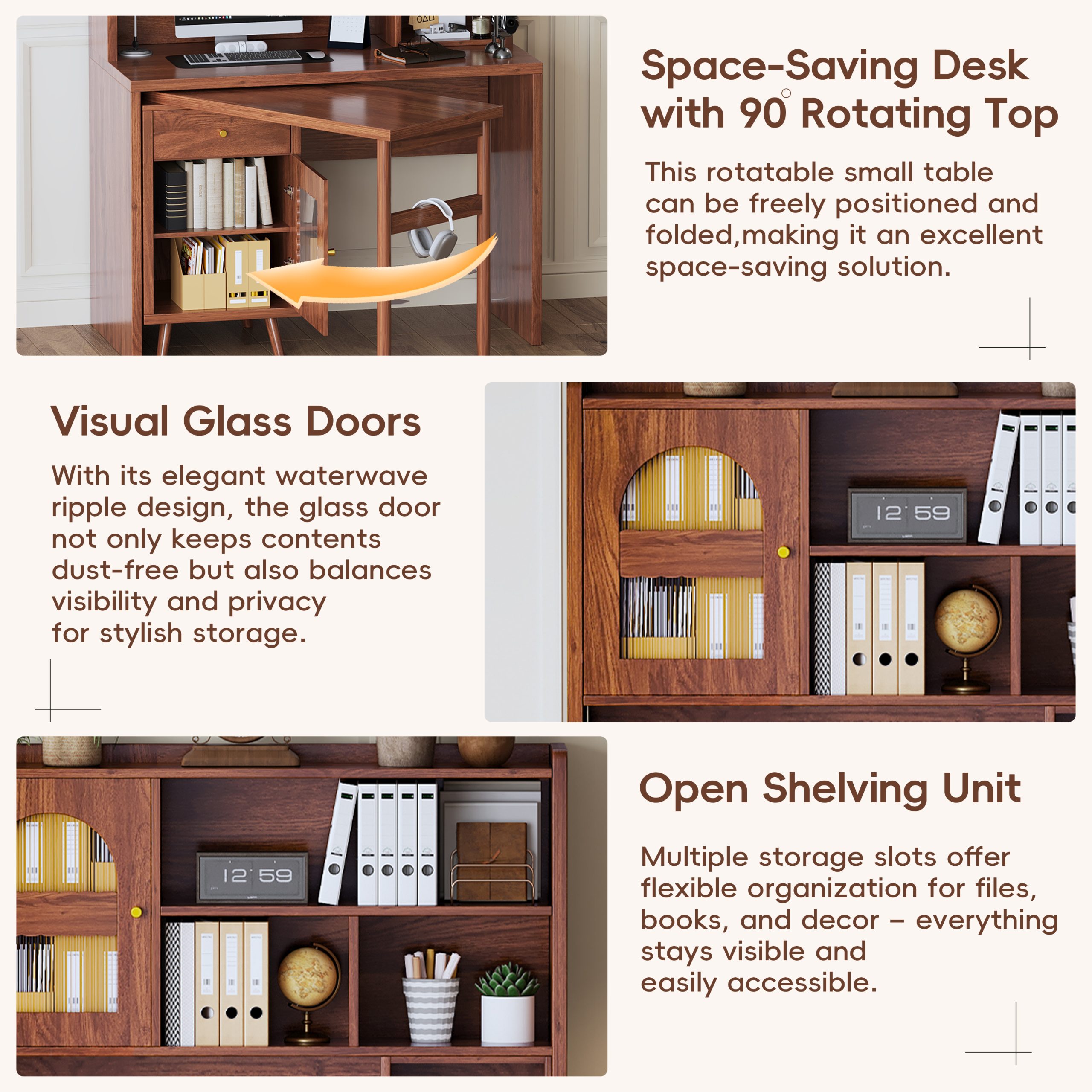 Computer Desk with 90 Degree Rotating Desktop, 43x70 Inch Office Desk with Storage Drawer and Cabinets, Gaming Desk with Shelves, Writing Desk for Study, Work Desk for Home (Old SKU:N733P279101D) - Image 5