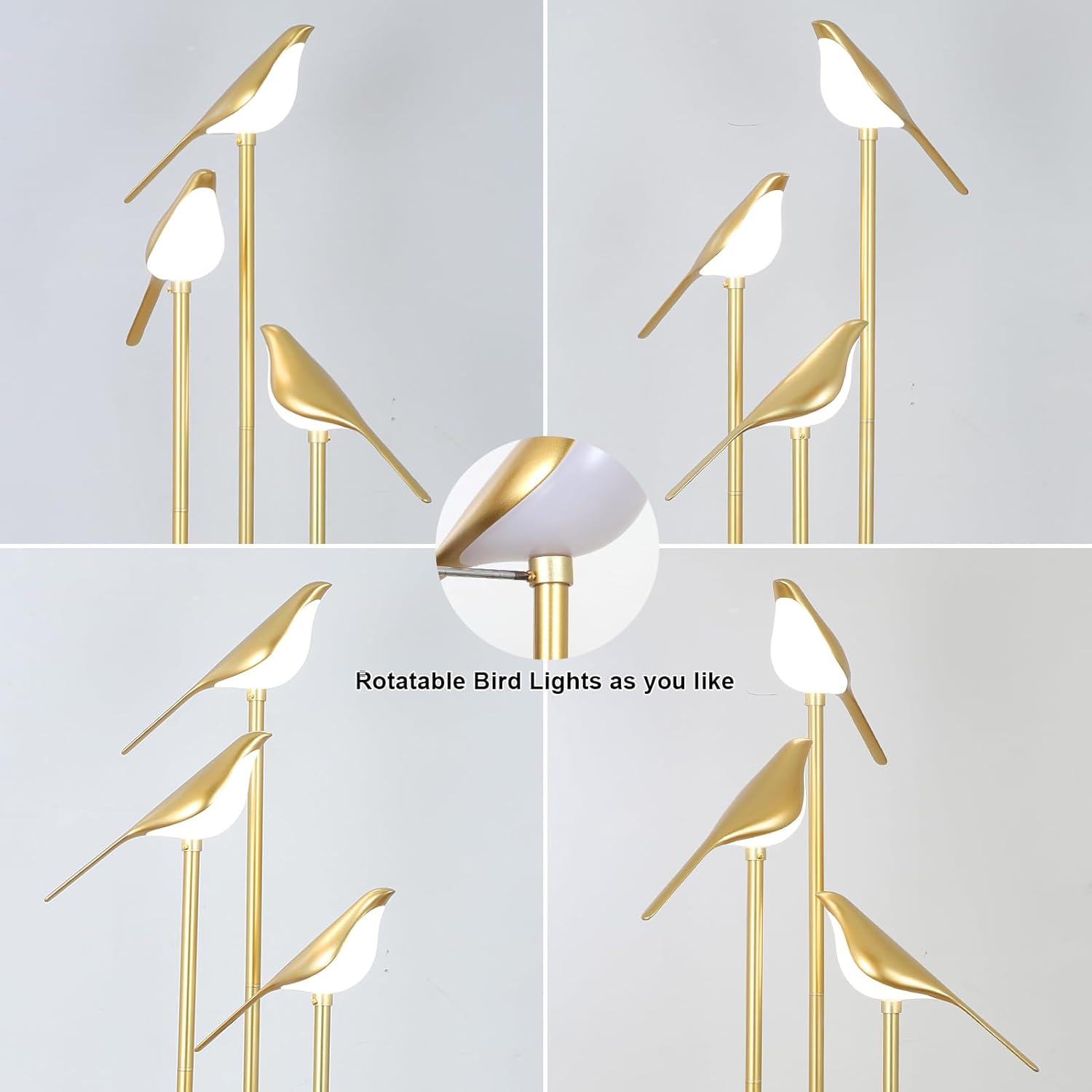 Gold Floor Lamps for Living Room, Modern Floor Lamp with Shelves, Mid Century Standing Lamp with 3 Adjustable LED Bird Lights - Image 3